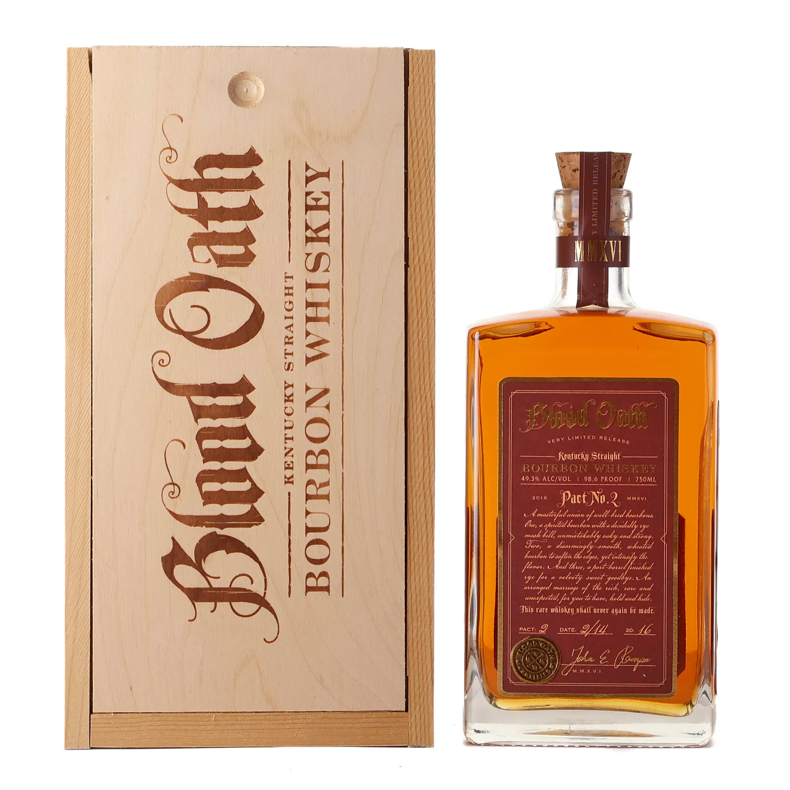 Blood Oath Pact No. 2 Bourbon, New charred American oak with Port-finished bourbon Cask, 2016, 49.3% whisky bottle
