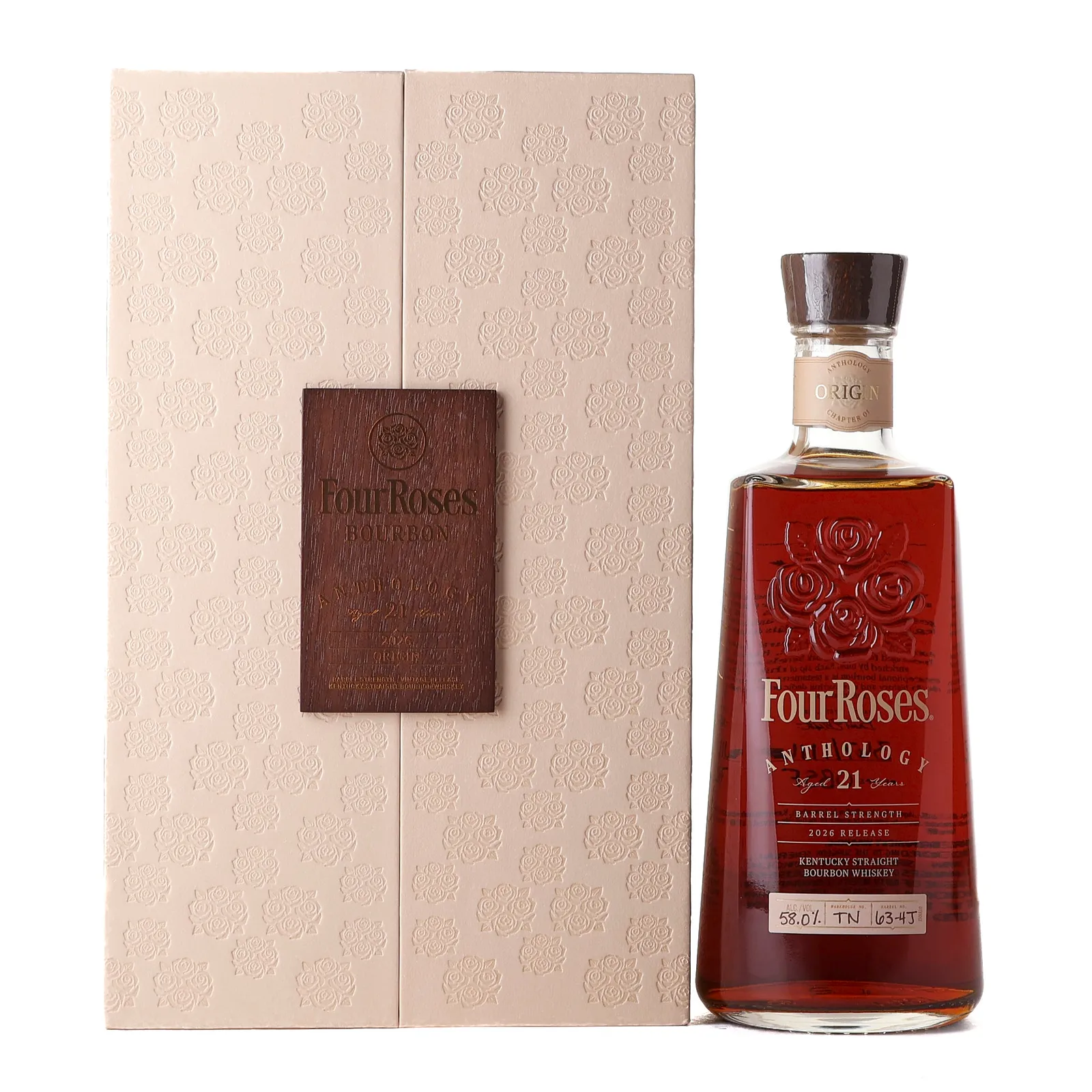 Four Roses Origin 21 Year Old, New Oak Cask, Cask #63-4J, Batch No. TN 63-4J (Tier 4), 2026, 58% whisky bottle