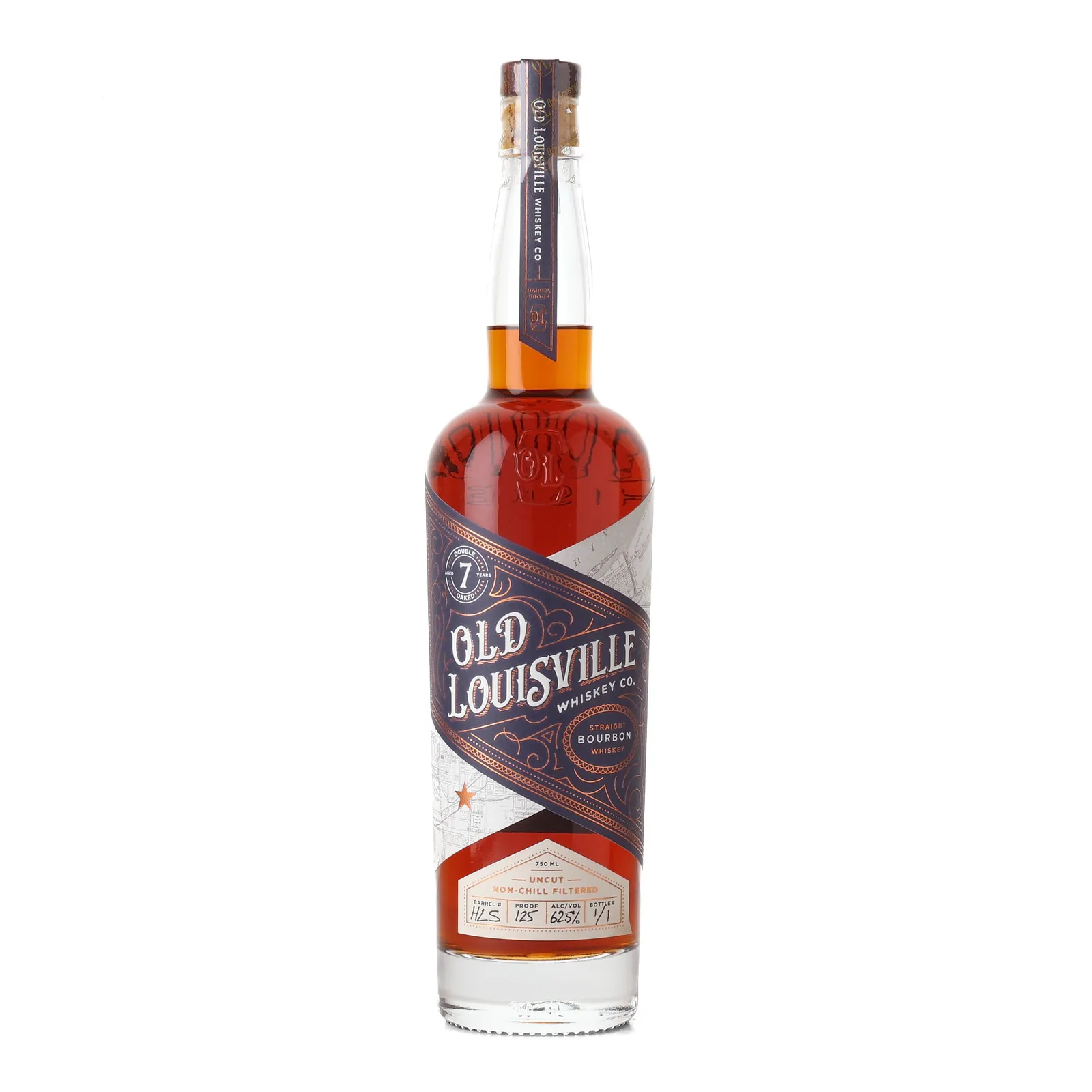 Old Louisville Whiskey Co. 7 Year Double Oaked Bourbon, Cask #125, Batch No. V1, 62.5% whisky bottle