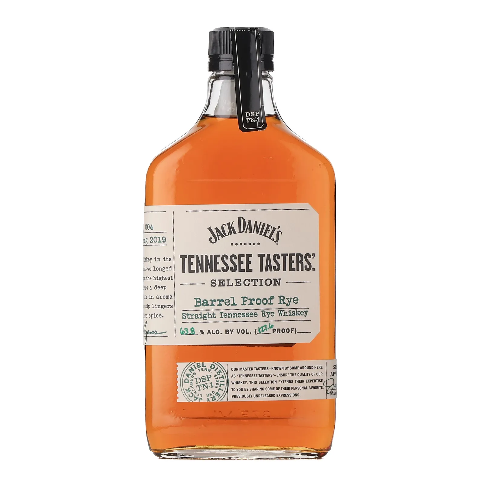 Jack Daniel's Tennessee Tasters' Selection Barrel Proof Rye 37.5cl, New Charred Oak Cask, Batch No. 004, 2019, 63.8% whisky bottle