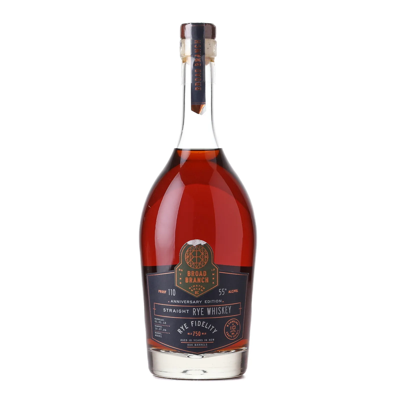 Broad Branch Rye Fidelity Anniversary Edition 10 Year Old, New Oak Cask, Cask #0041, 2024, 55% whisky bottle