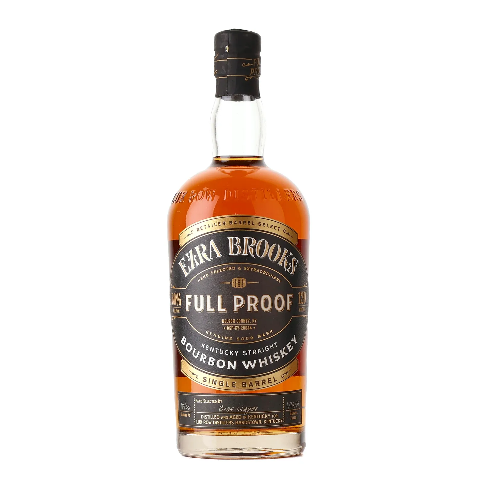 Ezra Brooks Full Proof Single Barrel 'Bros Liquor', Cask #18942, 60% whisky bottle