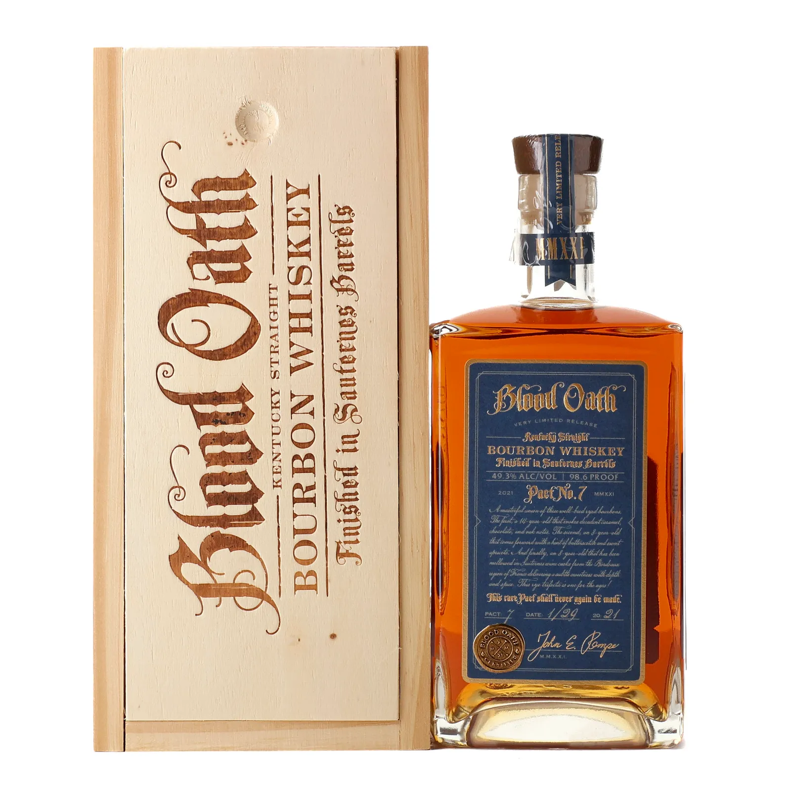 Blood Oath Pact No. 7 Kentucky Straight Bourbon, Sauternes Cask, Batch 7, 2021, 49.3% whisky bottle