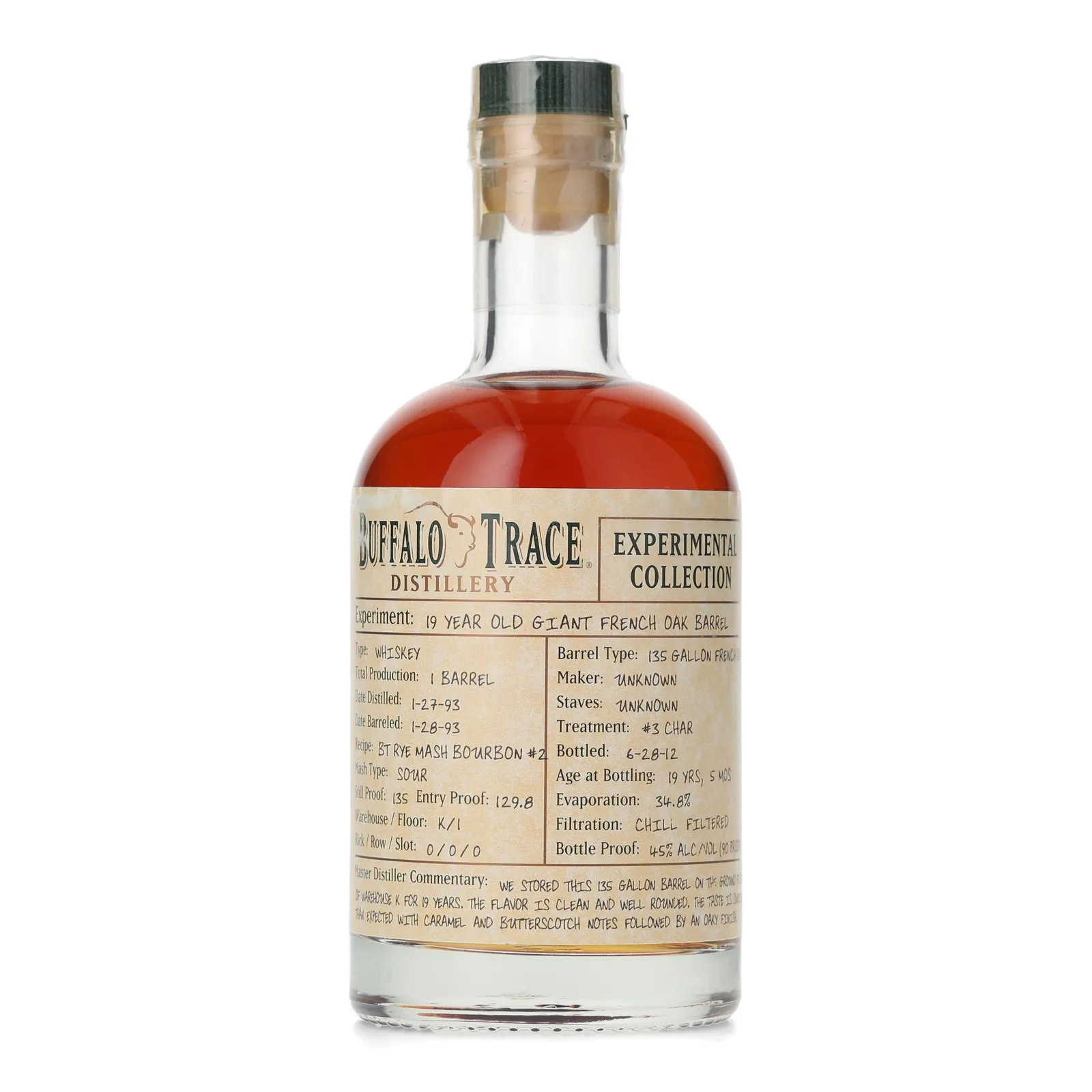 Buffalo Trace Experimental Collection 19 Year Old Giant French Oak Barrel, French Oak Cask, 2012, 45% whisky bottle