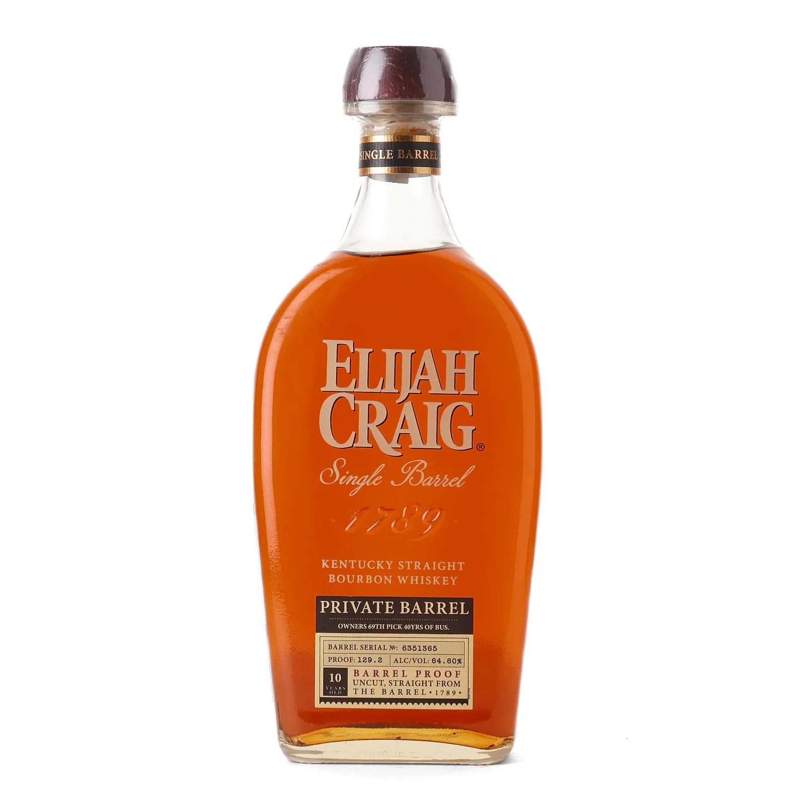 Elijah Craig 10 Year Old, New Charred Oak Cask, Cask #6351365, Owner's 69th Pick, 64.6% whisky bottle