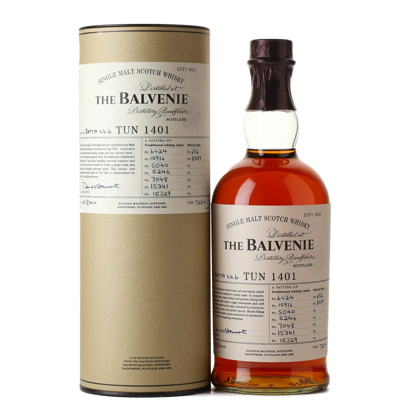 Balvenie Tun 1401 Batch No. 6, Traditional Whisky & Sherry Cask, Cask #6424, 15916, 5040, 5246, 7048, 15341, 15329, 692, 8589, Batch Batch No. 6, 2012, 49.8% whisky bottle