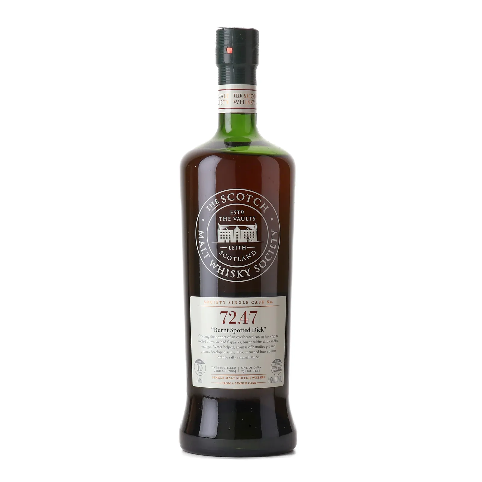 Miltonduff Burnt Spotted Dick 10 Year Old, White Wine Cask, Cask #72.47, 2004, The Scotch Malt Whisky Society, 59.7% whisky bottle