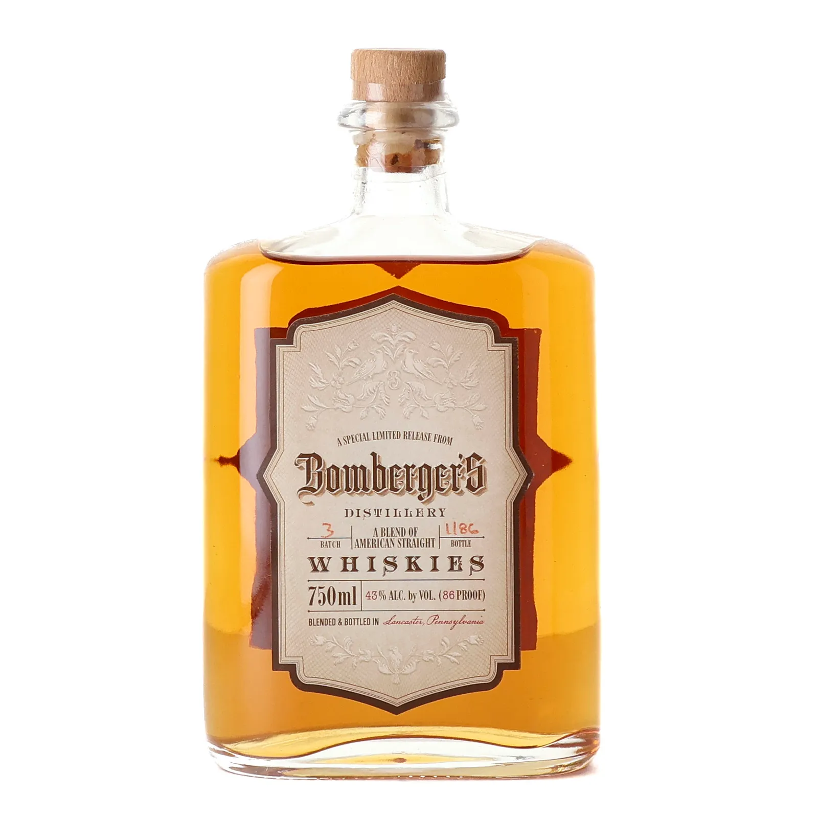 Bomberger's 'Special Release' Blended Whiskies 2 Year Old, Batch No. 3, Thistle Finch Distilling, 43% whisky bottle