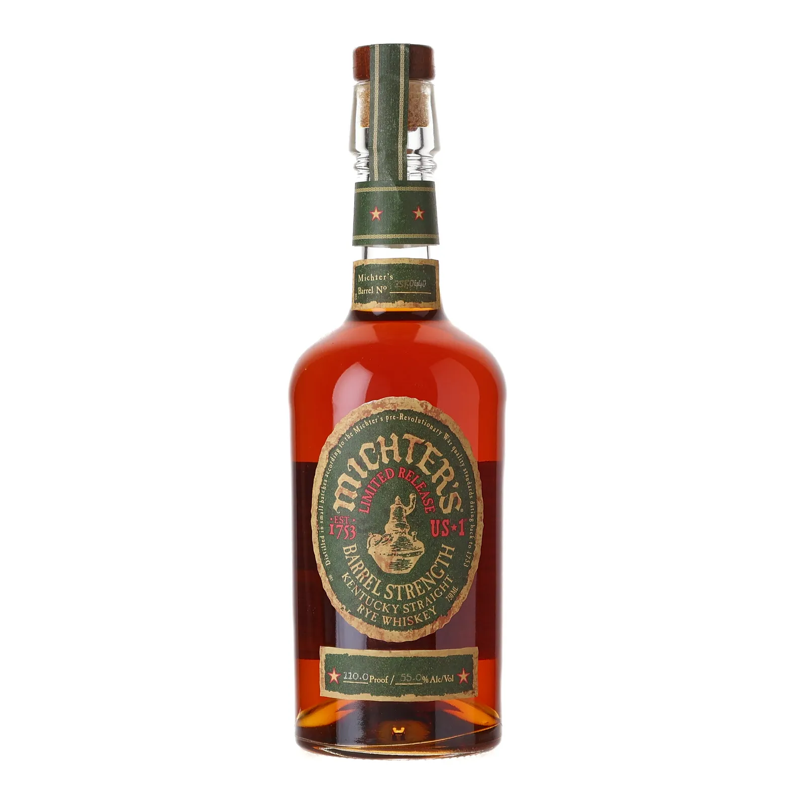 Michter's US*1 Barrel Strength Kentucky Straight Rye Whiskey, Cask #25B0602, 55.5% whisky bottle