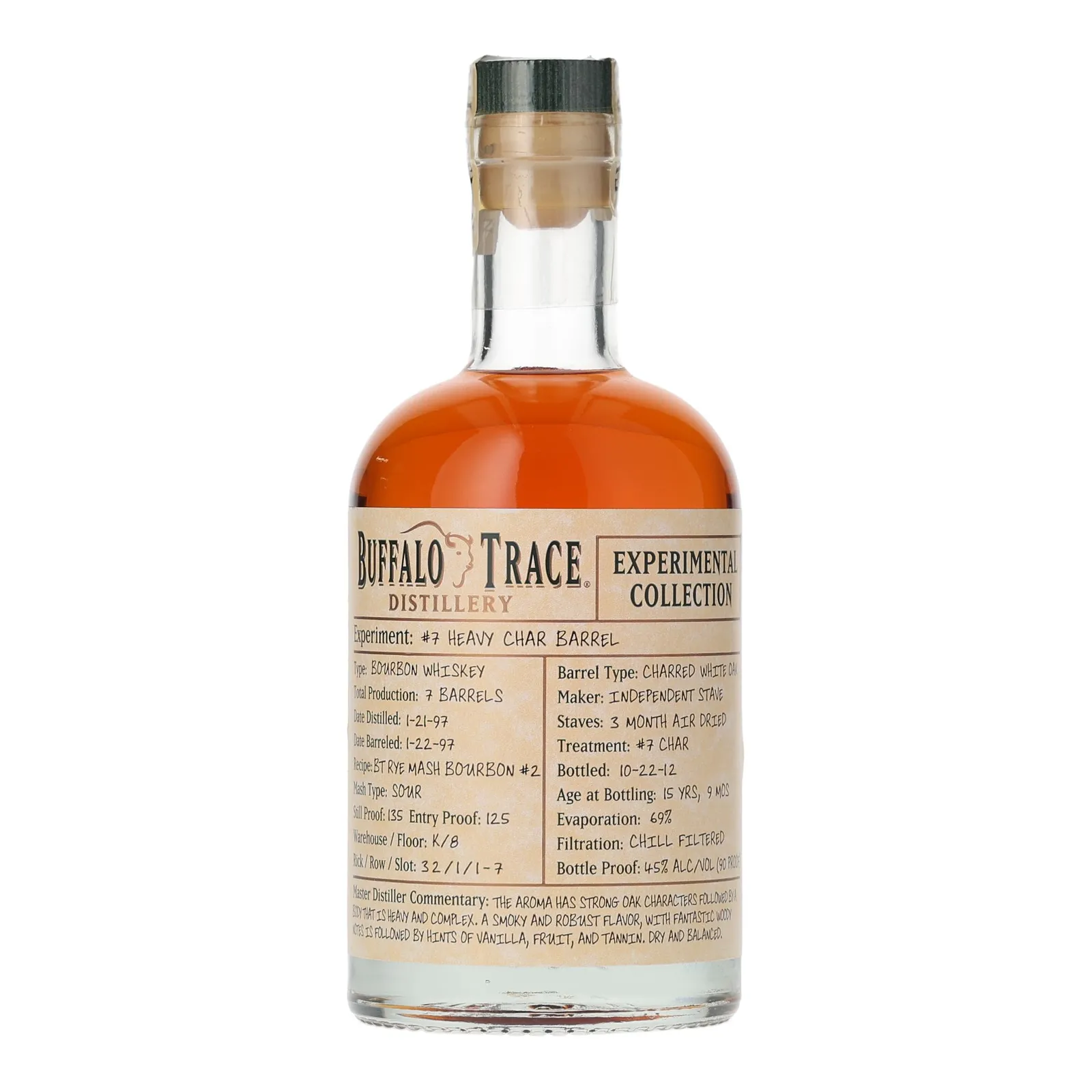 Buffalo Trace Experimental Collection #7 Heavy Char Barrel 15 Year Old, Charred White Oak Cask, 2012, 45% whisky bottle
