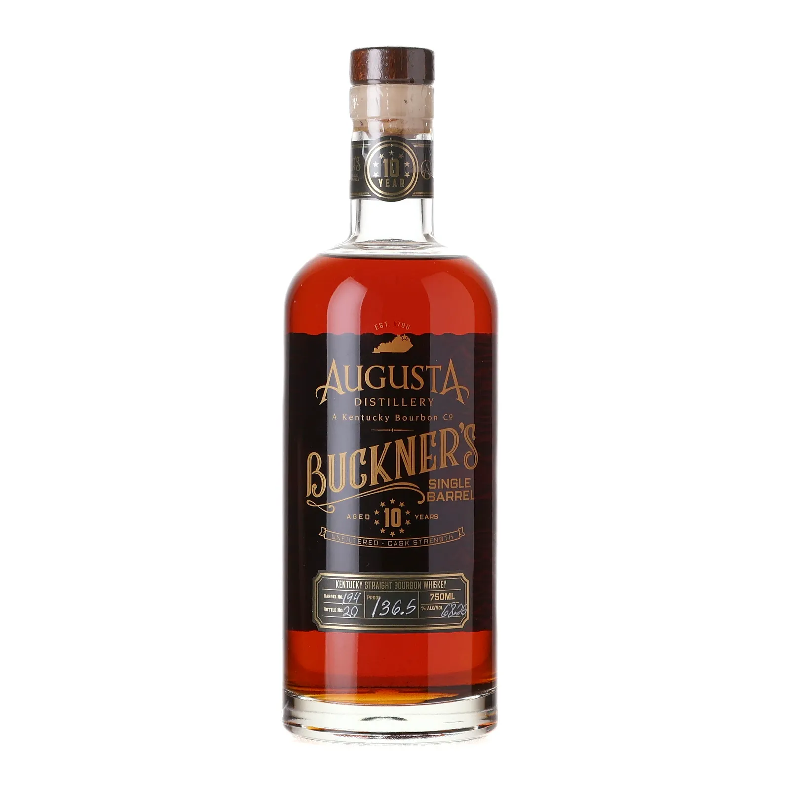 Augusta Distillery Buckner's Single Barrel 10 Year Old, Bourbon Cask, Cask #194, 68.25% whisky bottle