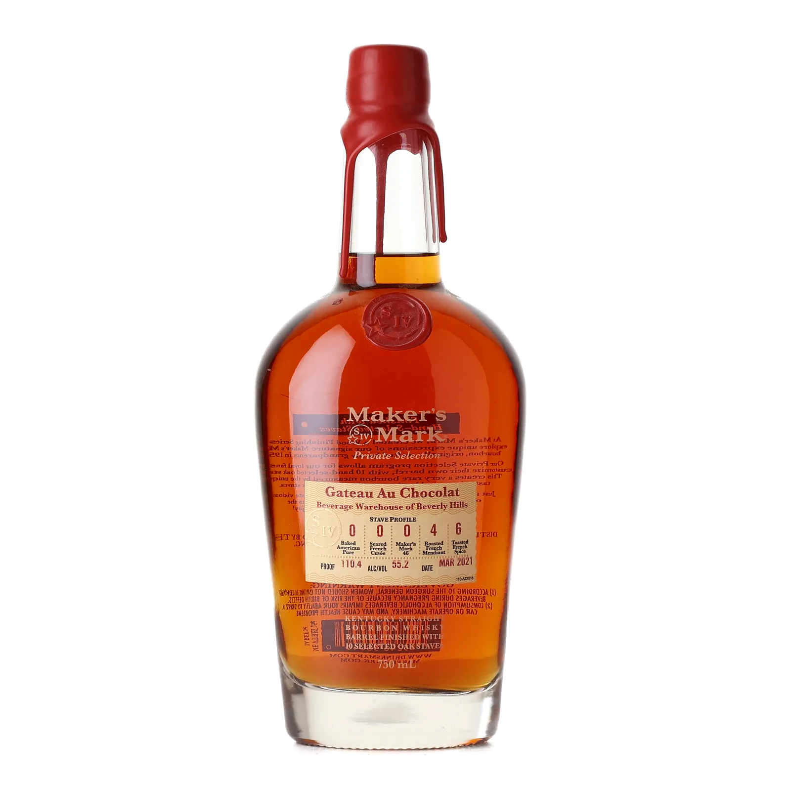 Maker's Mark Private Selection Gateau Au Chocolat Beverage Warehouse of Beverly Hills, 2021, 55.2% whisky bottle