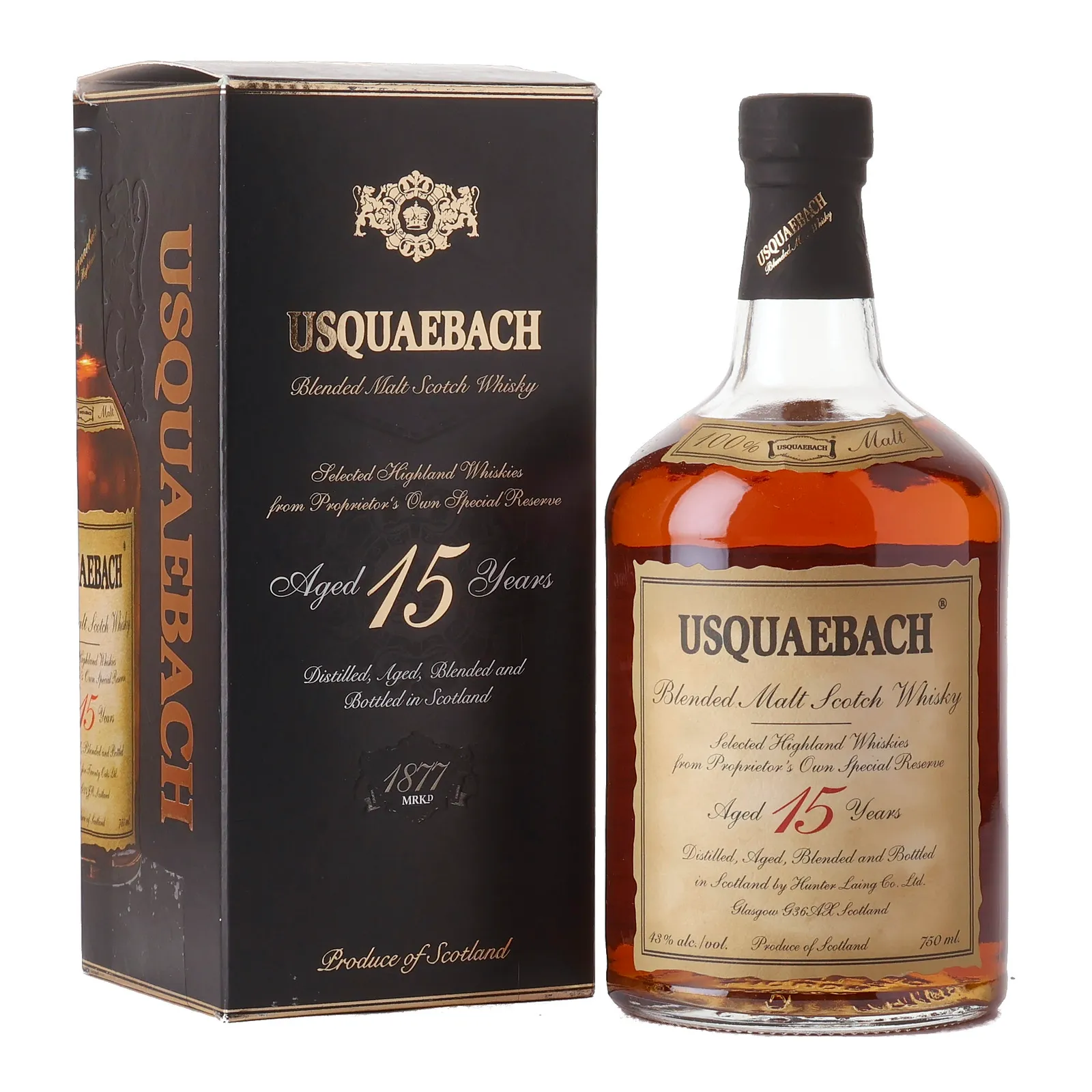 Usquaebach 15 Year Old, 43% whisky bottle