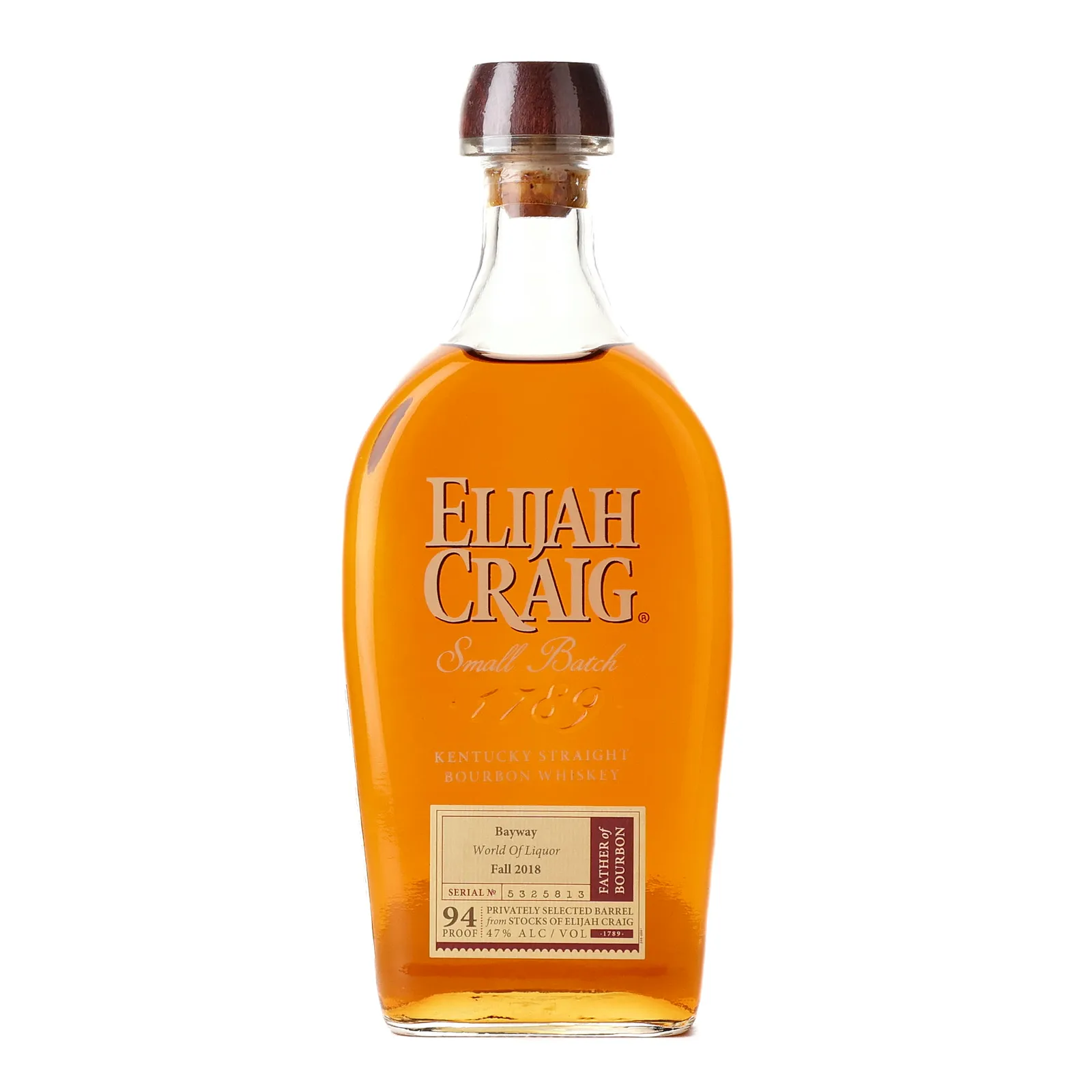 Elijah Craig Small Batch No. Private Barrel Selection, New Charred Oak Cask, Cask #5325813, Bayway World of Liquor, 47% whisky bottle