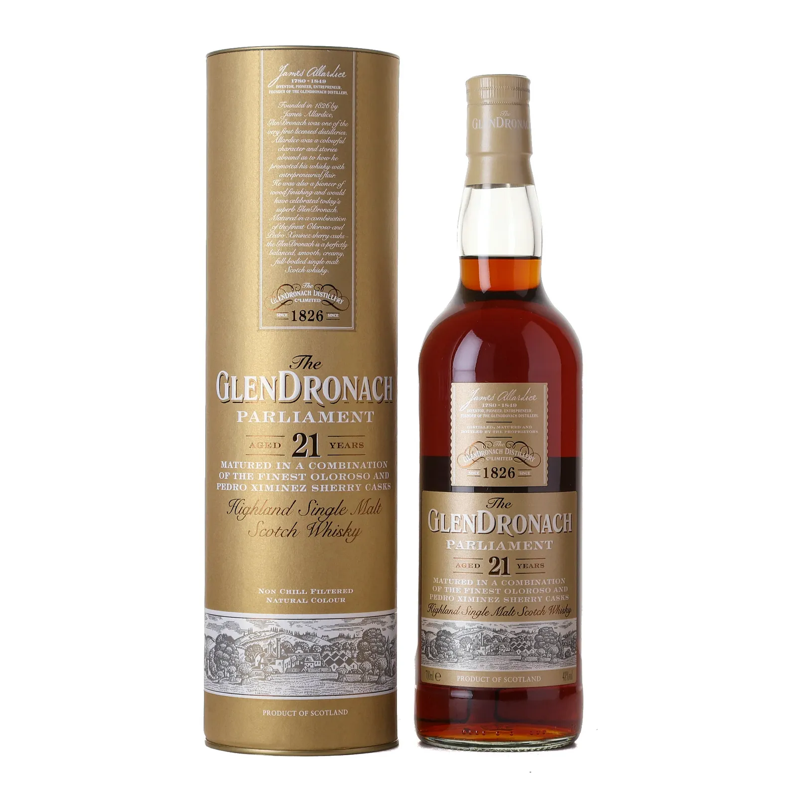 GlenDronach Parliament 21 Year Old, Oloroso & Pedro Ximénez Sherry Cask, 2022, 48% whisky bottle
