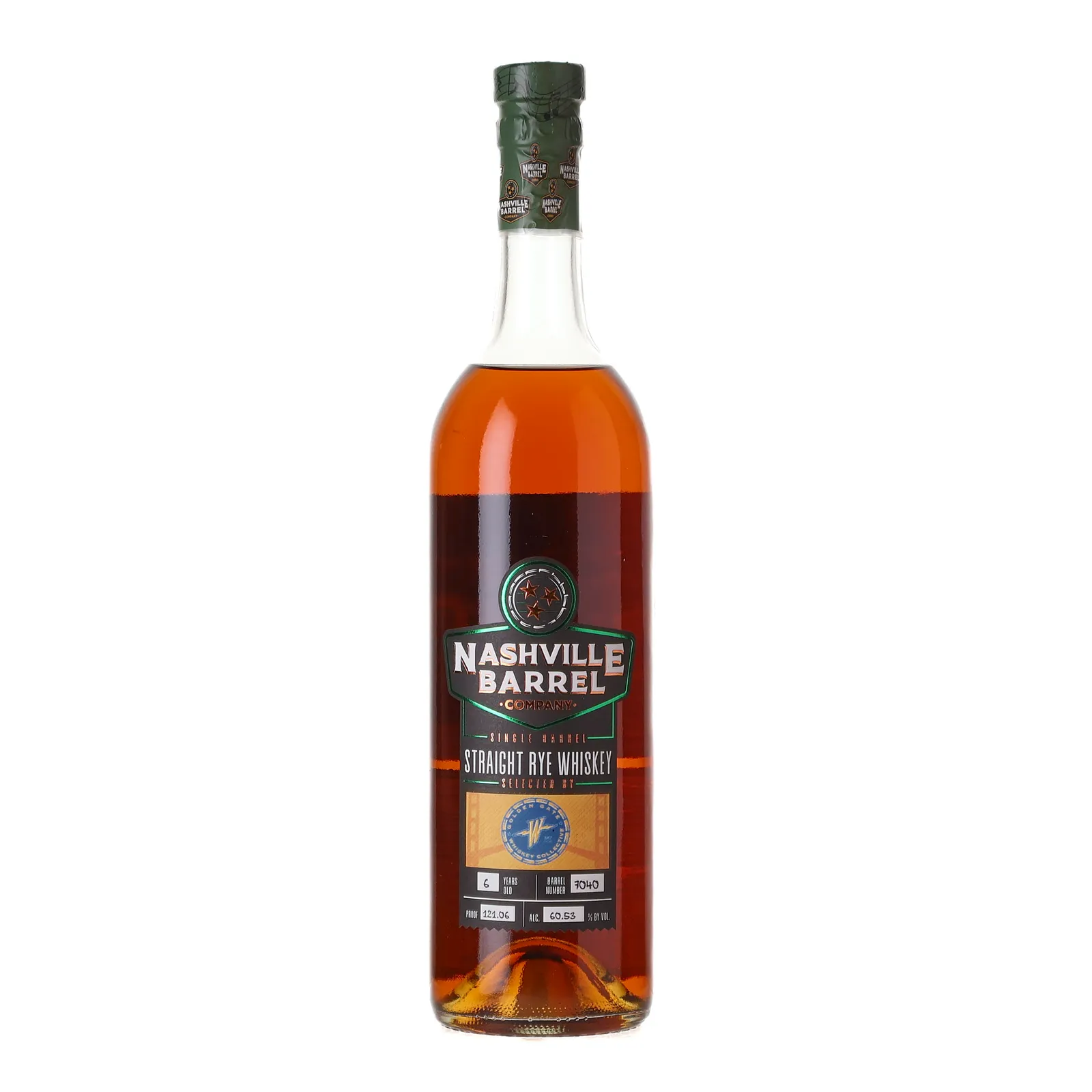Nashville Barrel Company Single Barrel Straight Rye Golden Gate Whiskey Collective 6 Year Old, Cask #7040, 60.53% whisky bottle