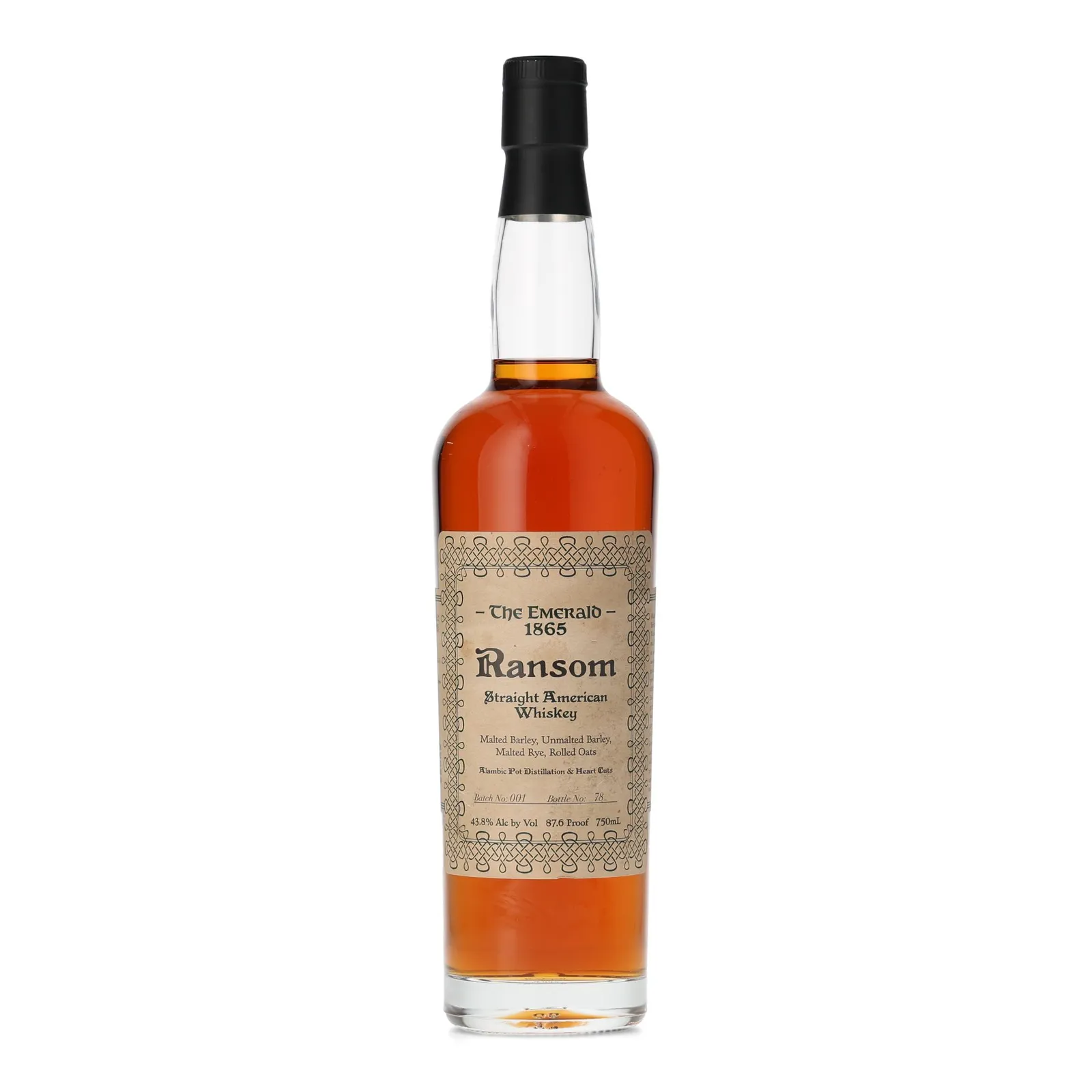 Ransom The Emerald 1865 Straight American Whiskey, American Oak & French Cask, Batch No. 001, 43.8% whisky bottle