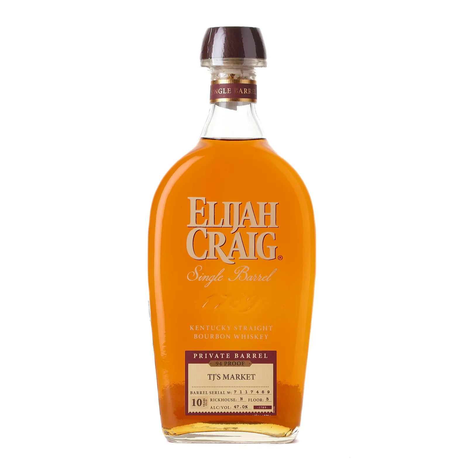 Elijah Craig Private Barrel Selection 10 Year Old, New Charred Oak Cask, Cask #7117469, 47% whisky bottle