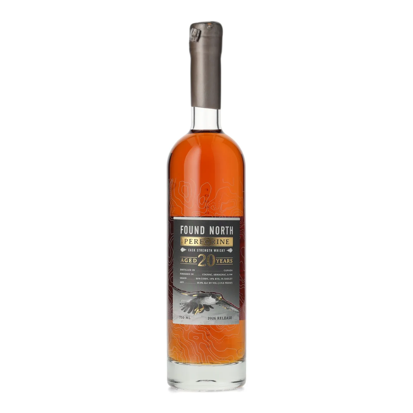 Found North Peregrine Cask Strength Canadian Whisky 20 Year Old, Cognac, Armagnac & New American Oak Cask, 2026, 59.9% whisky bottle