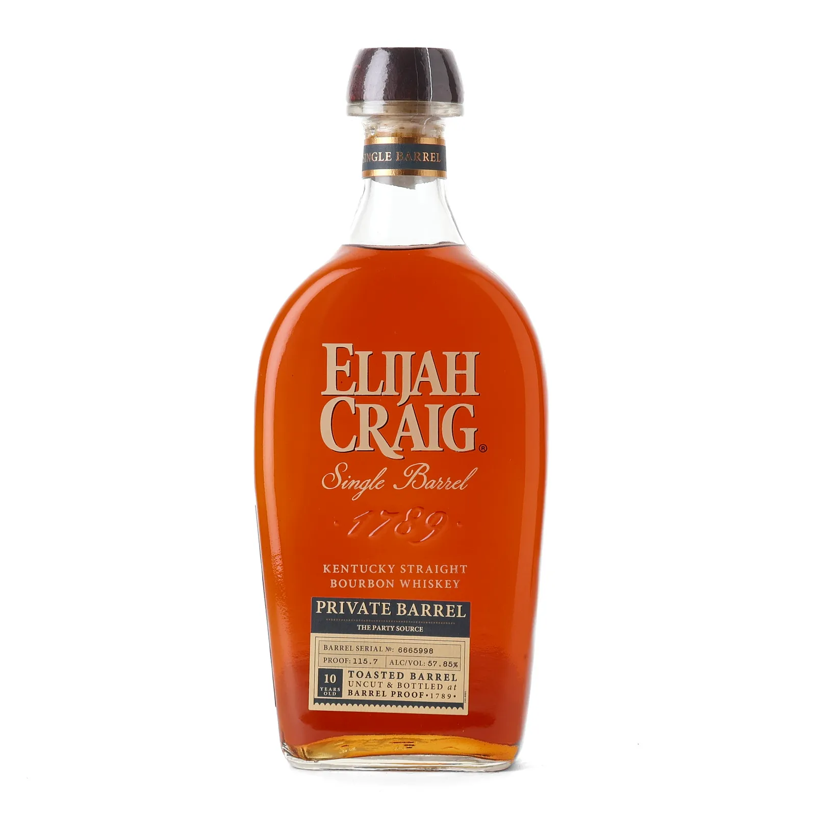 Elijah Craig Toasted Barrel 10 Year Old, Toasted Barrel Cask, Cask #6665998, The Party Source, 57.9% whisky bottle