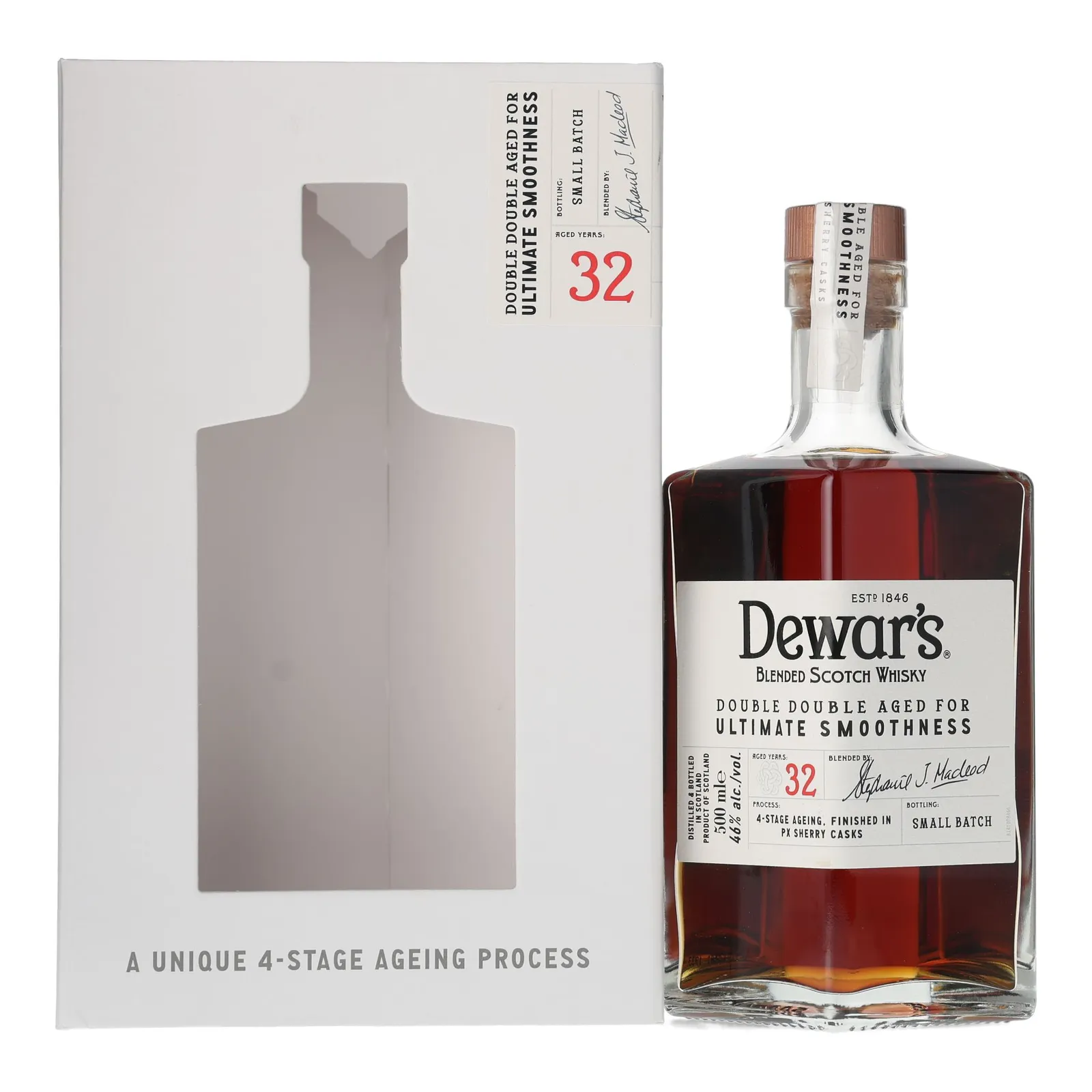 Dewar's Double Double 32 Year Old, Pedro Ximénez Sherry Cask, Small Batch, 2023, 46% whisky bottle