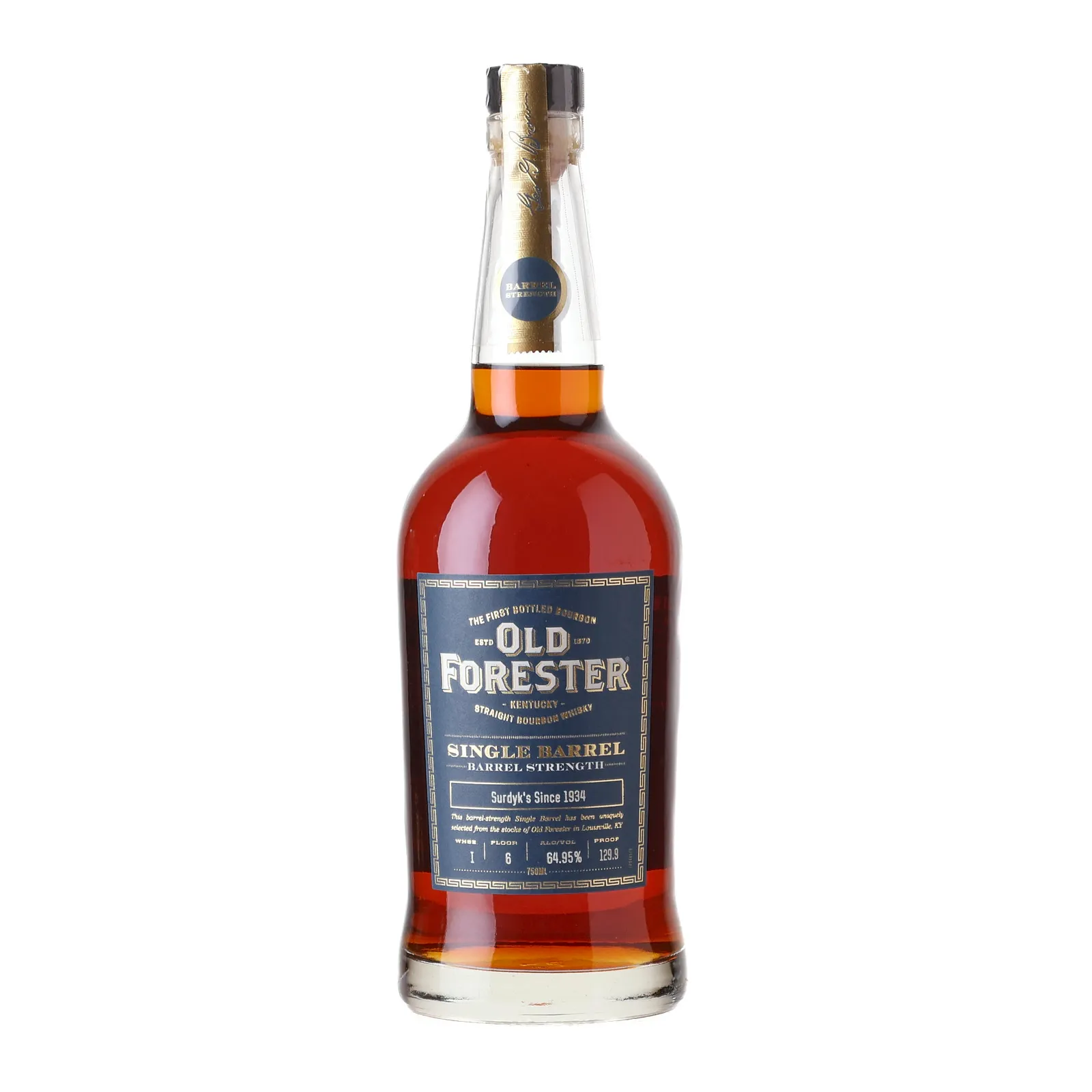 Old Forester Single Barrel Barrel Strength 'Surdyk's Since 1934', 64.95% whisky bottle
