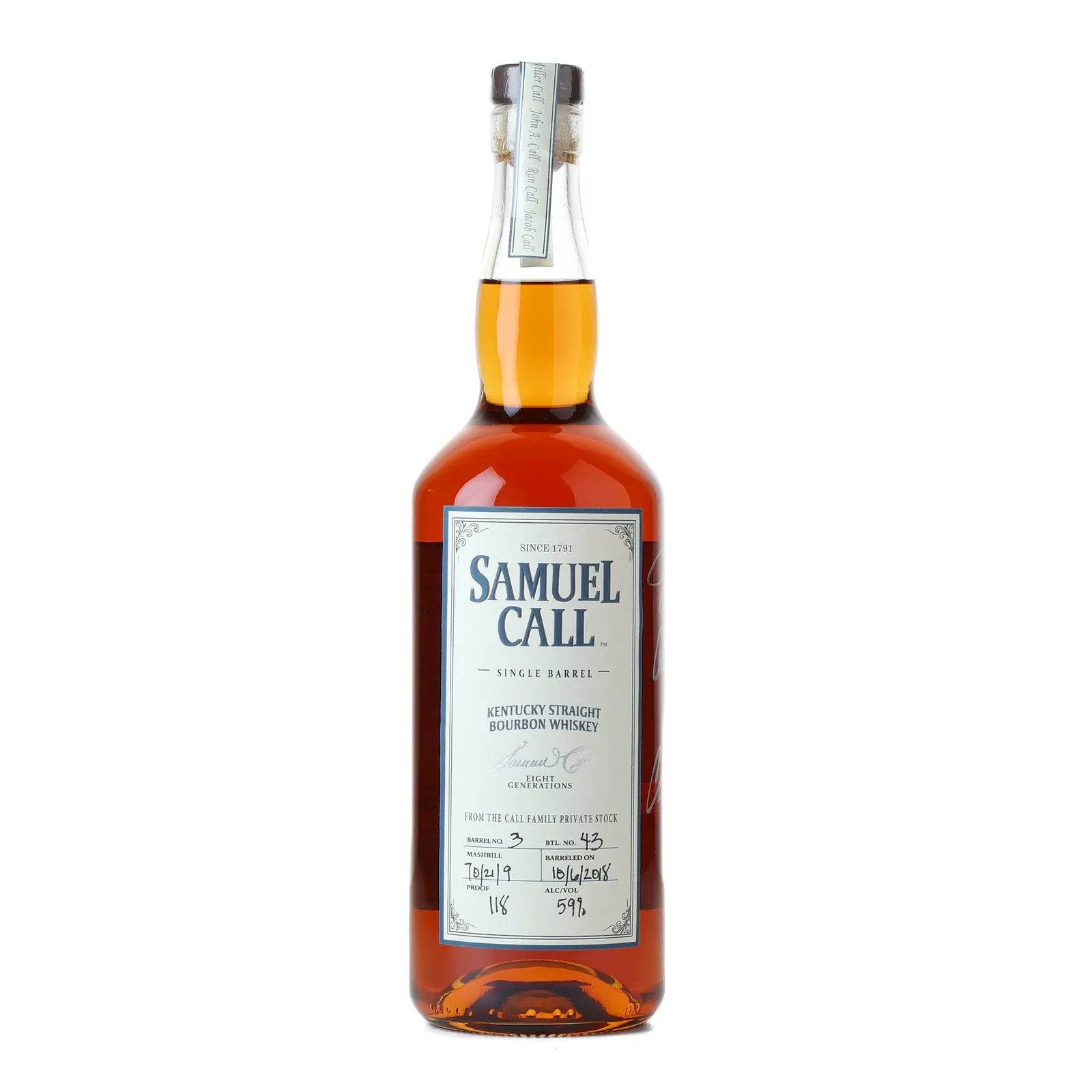Samuel Call Single Barrel Bourbon, Cask #3, 59% whisky bottle