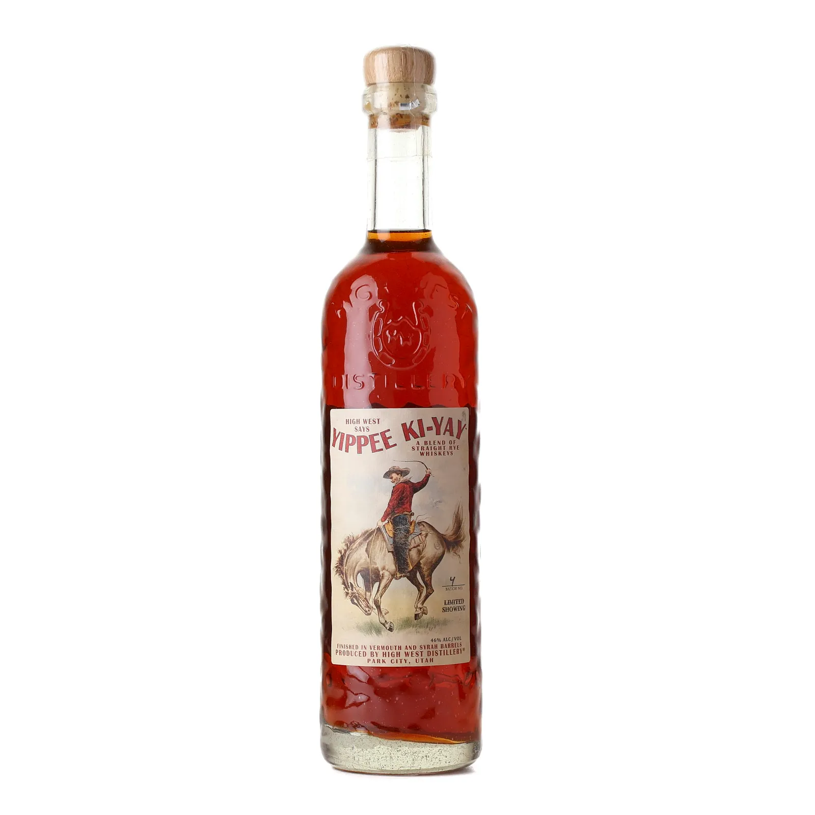 High West Yippee Ki-Yay Blended Straight Rye Whiskey, Syrah & Vermouth Cask, Batch No. 4, 46% whisky bottle