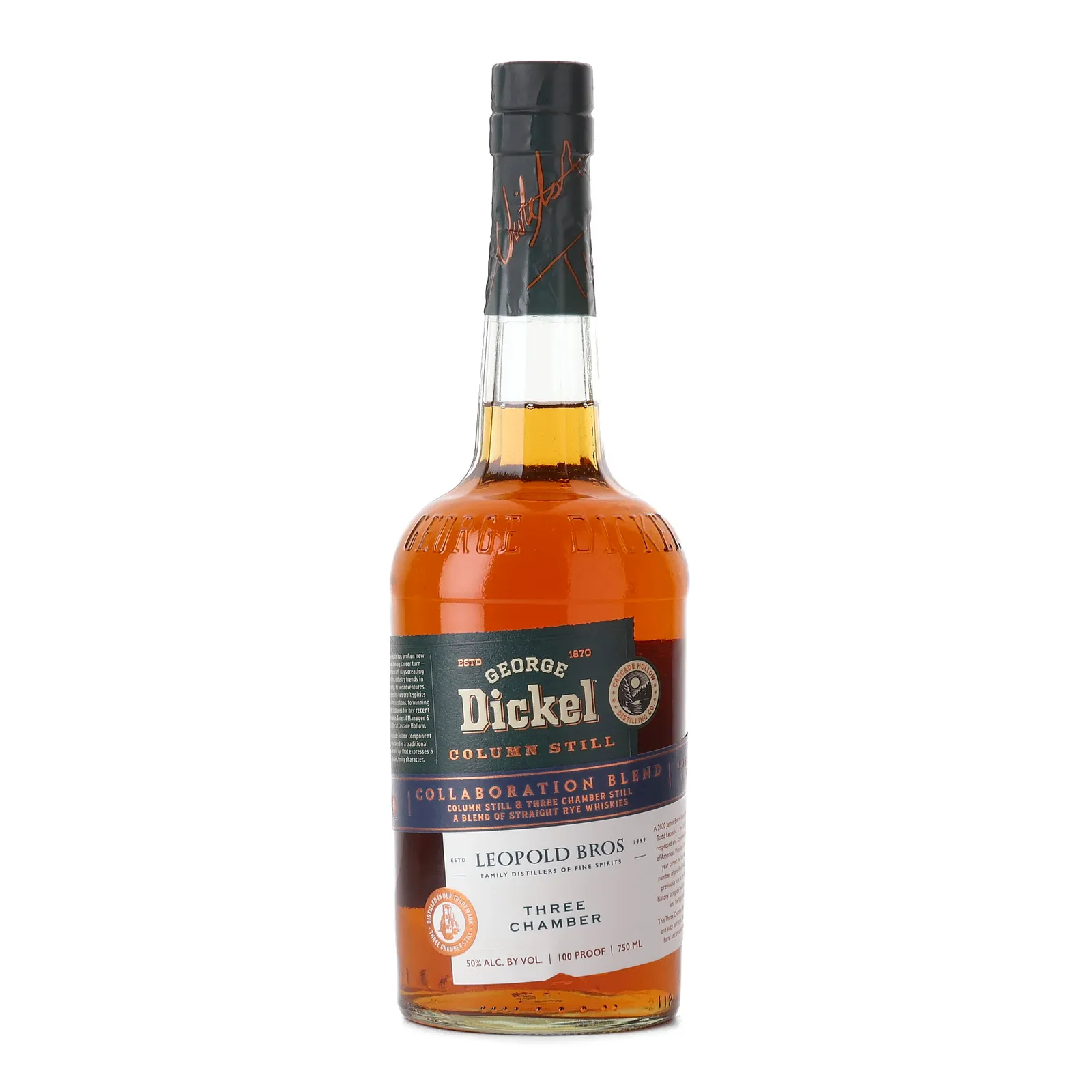 George Dickel x Leopold Bros Collaboration Blend Rye 4 Year Old, New Charred Oak Cask, 50% whisky bottle