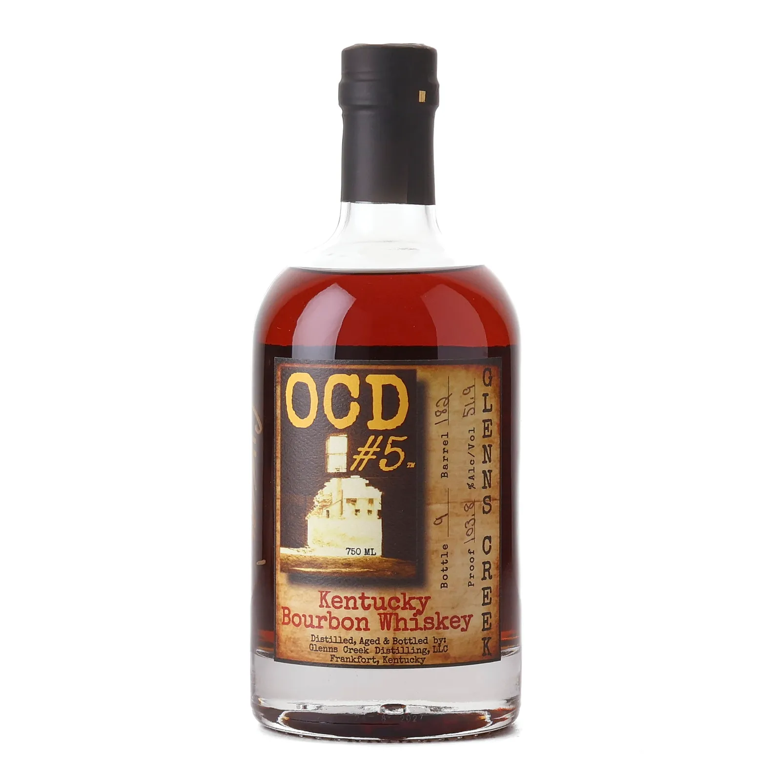 Glenns Creek OCD #5 Bourbon 3 Year Old, New Charred Oak Cask, Cask #182, 51.9% whisky bottle