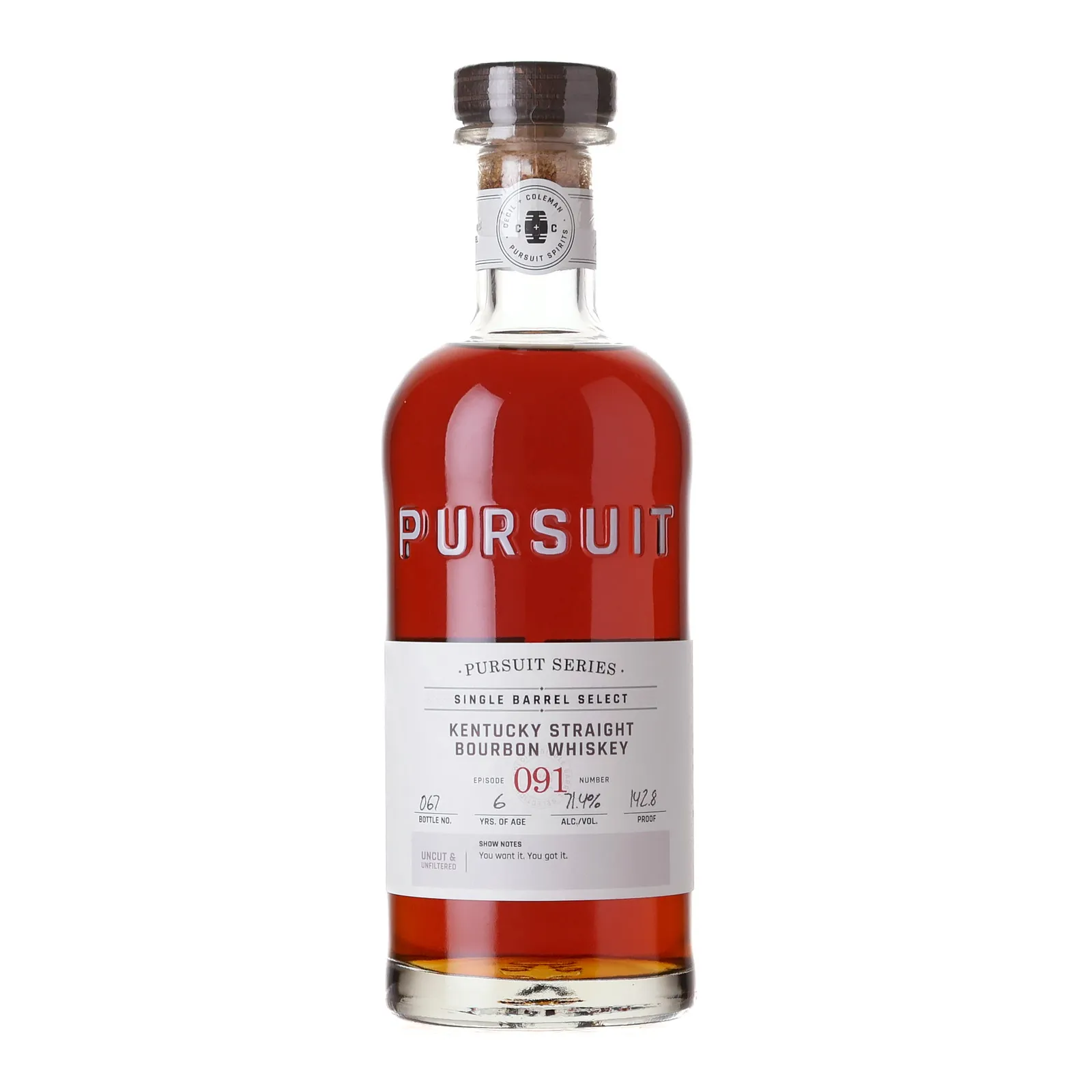 Pursuit Spirits Pursuit Series Episode No. 91 6 Year Old, New Charred Oak Cask, 71.4% whisky bottle