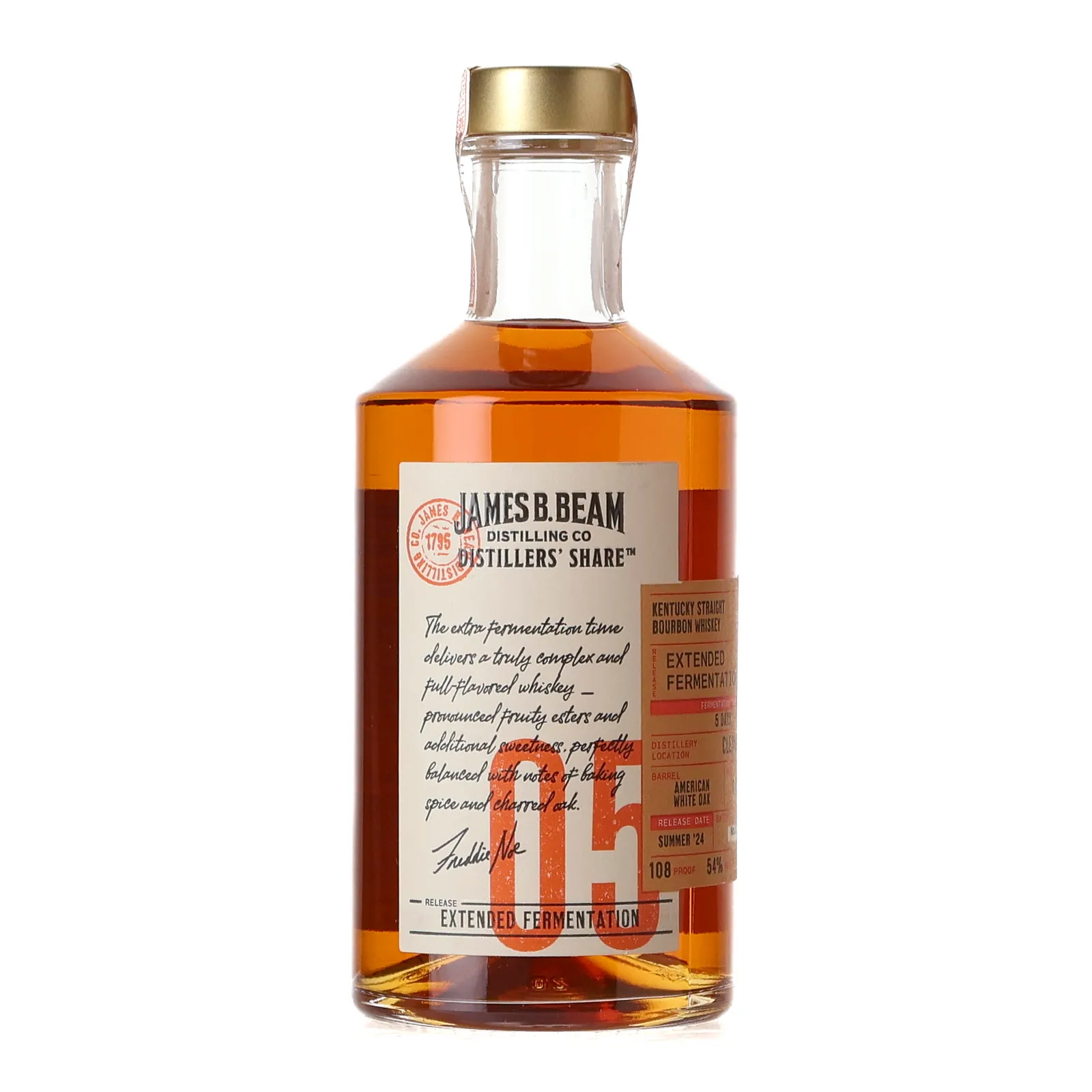 James B. Beam Distillers' Share Extended Fermentation 6 Year Old, American White Oak Cask, Batch No. 005, 2024, 54% whisky bottle