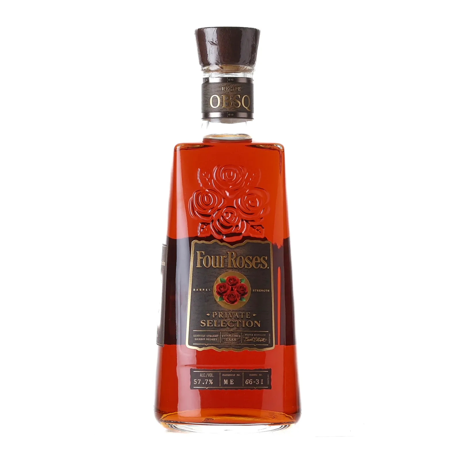 Four Roses Barrel Strength OBSQ Mother's Day Private Selection 14 Year Old, Cask #66-3I, Batch No. ME, 2026, 57.7% whisky bottle