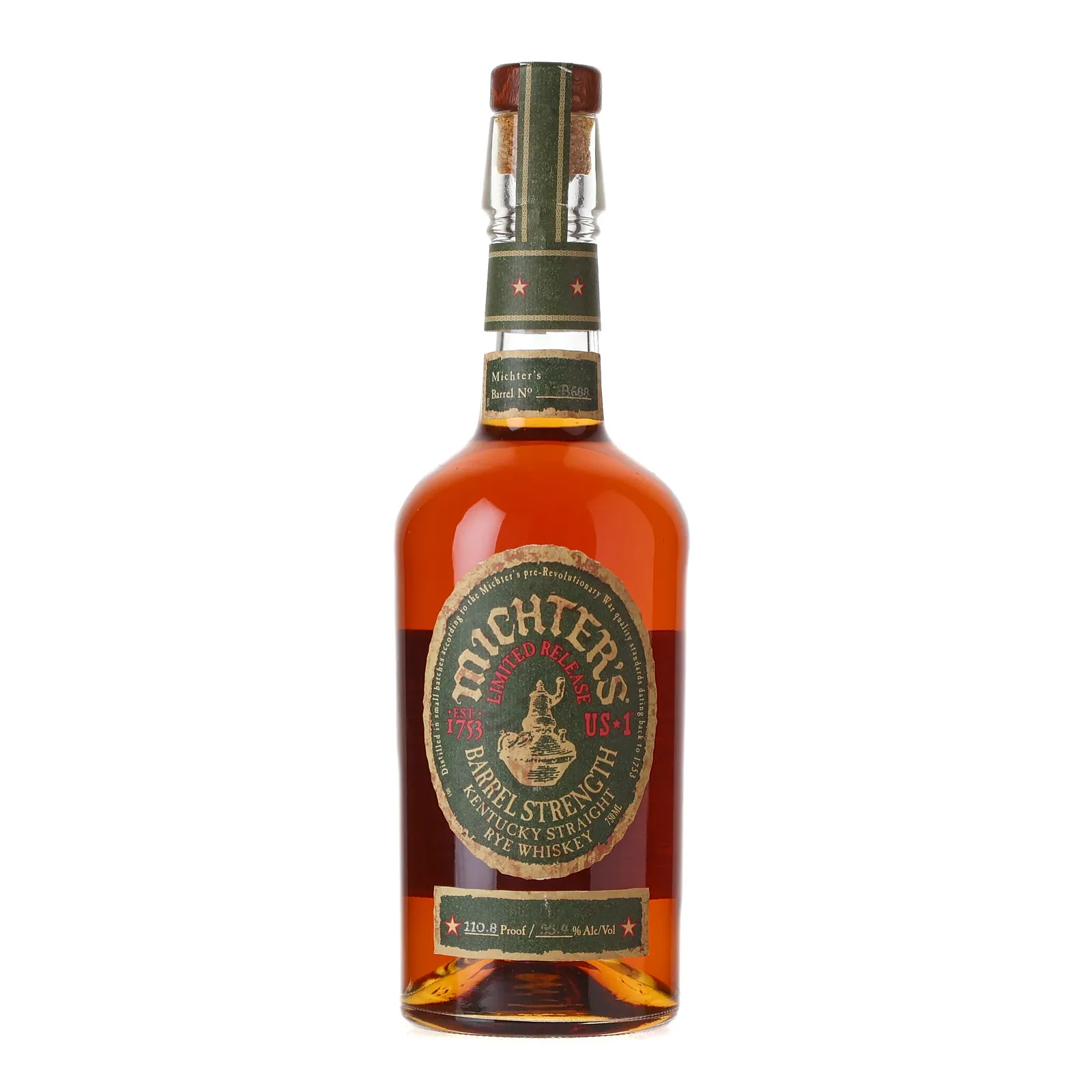Michter's US*1 Barrel Strength Rye, Charred White Oak Cask, 55.4% whisky bottle