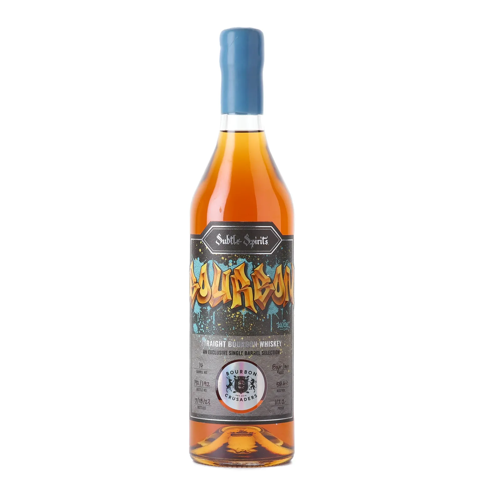 Subtle Spirits Bourbon Crusaders Private Barrel Selection 8 Year Old, New Charred Oak Cask, Cask #14, 2016, Subtle Spirits, 58.6% whisky bottle
