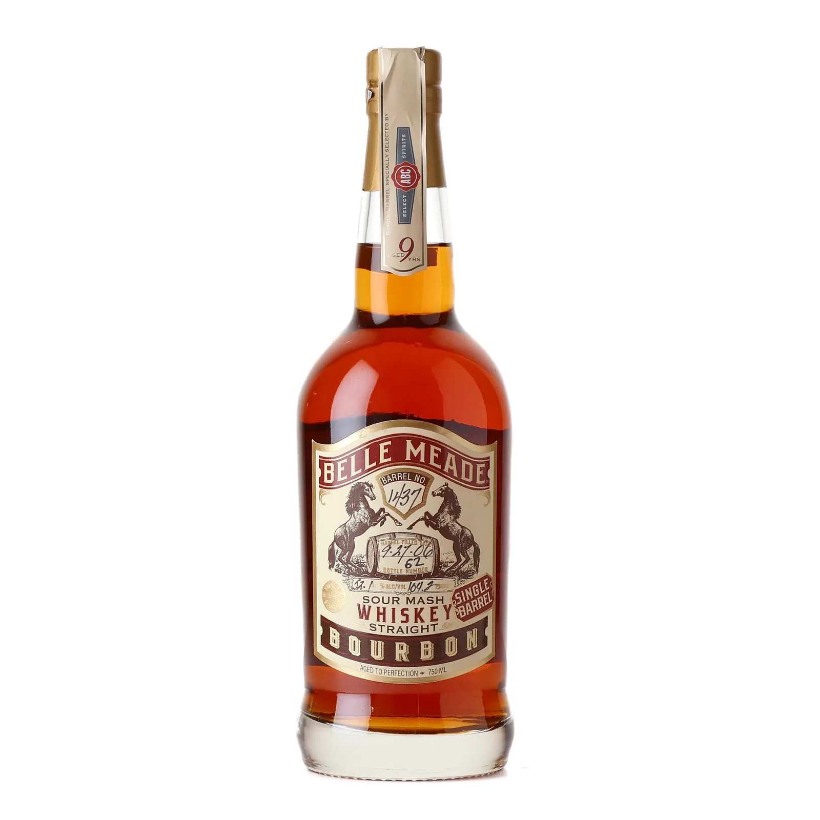 Belle Meade 9 Year Old, New American Oak Cask, Cask #1437, ABC Select Spirits, 52.1% whisky bottle