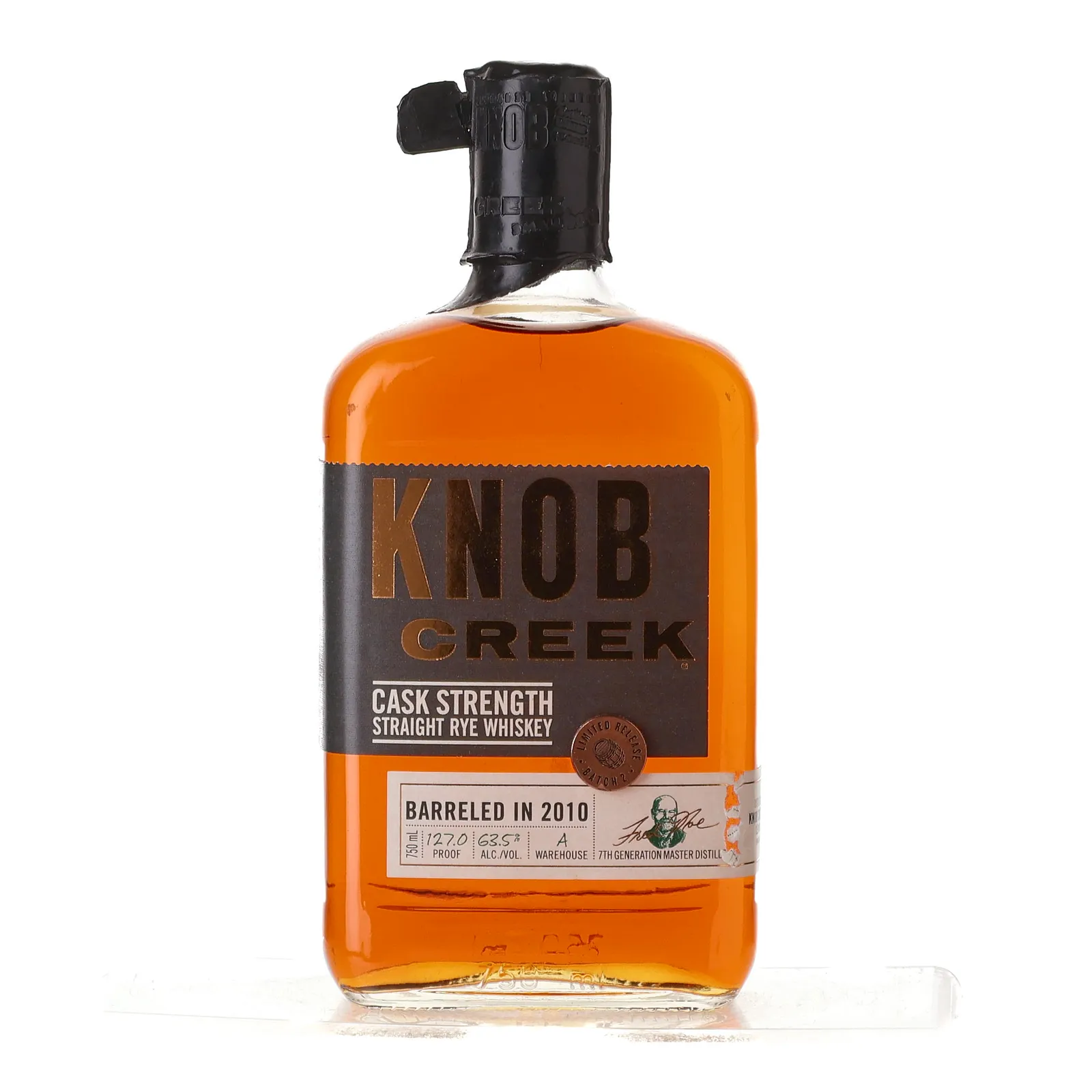 Knob Creek Cask Strength Rye 9 Year Old, New Charred Oak Cask, Batch No. 2, 2019, 63.5% whisky bottle