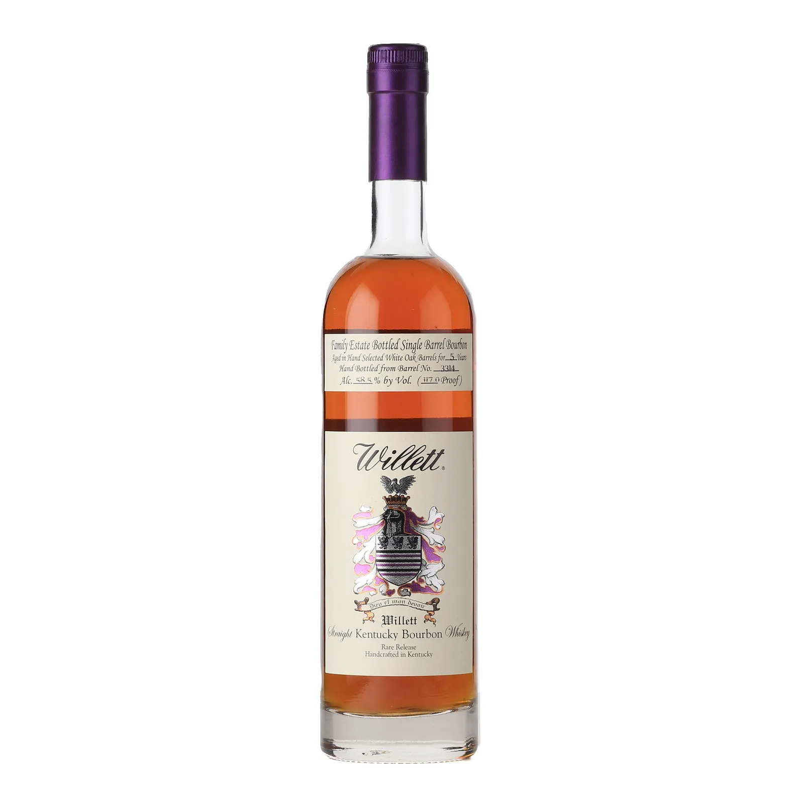 Willett Family Estate Single Barrel Bourbon 5 Year Old, Cask #3314, 2018, 58.5% whisky bottle