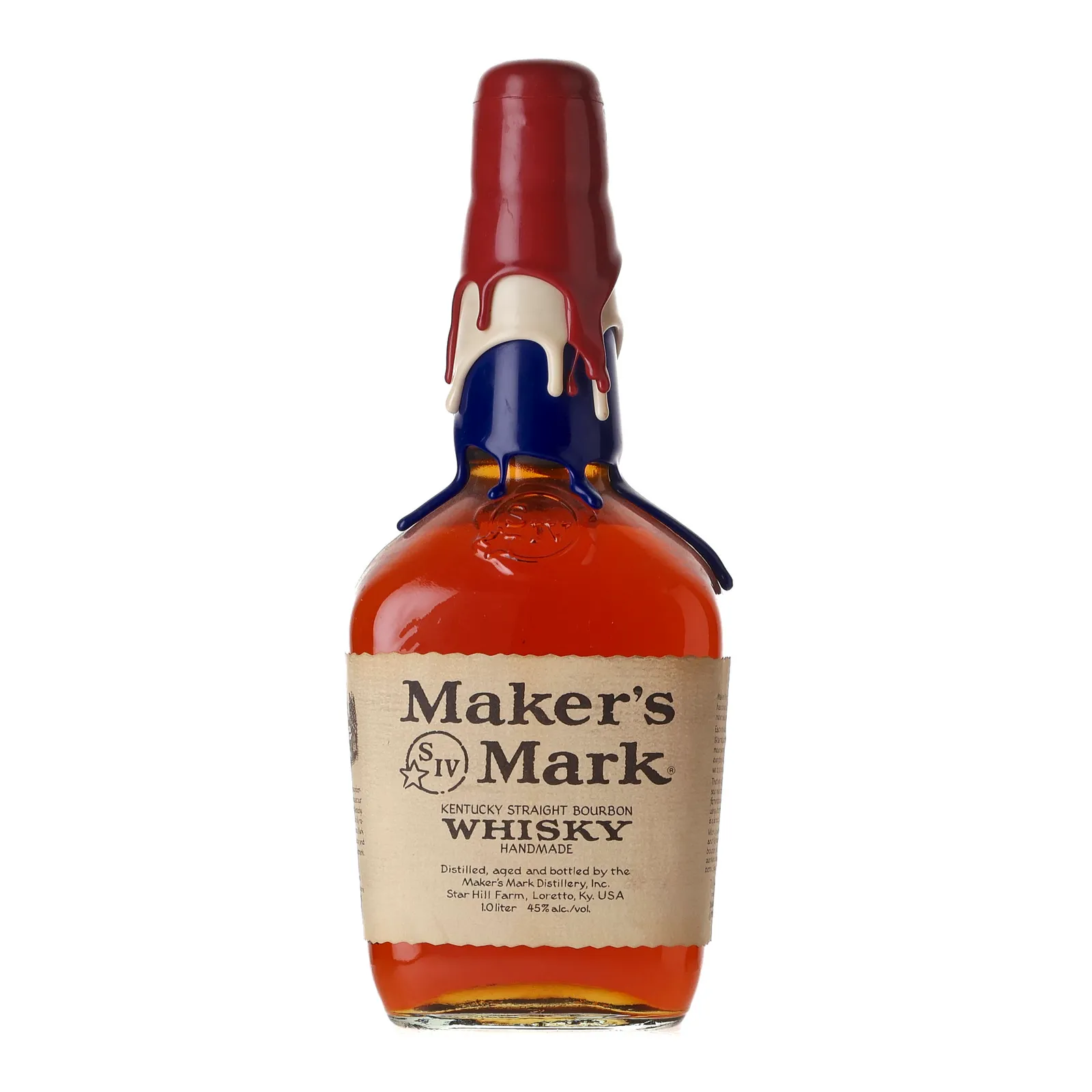 Maker's Mark Red/Blue Wax, New Charred Oak Cask, 45% whisky bottle