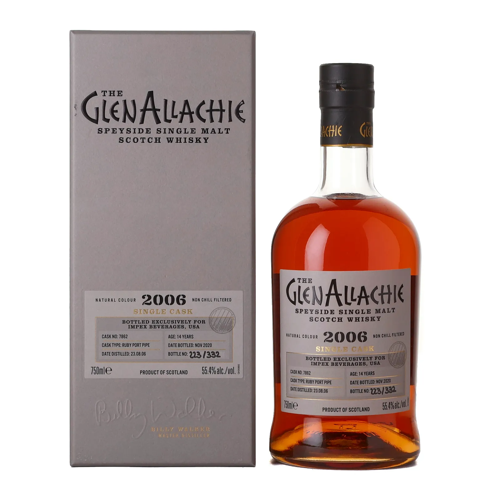 GlenAllachie 14 Year Old, Port Cask, Cask #7862, 2020, 55.4% whisky bottle