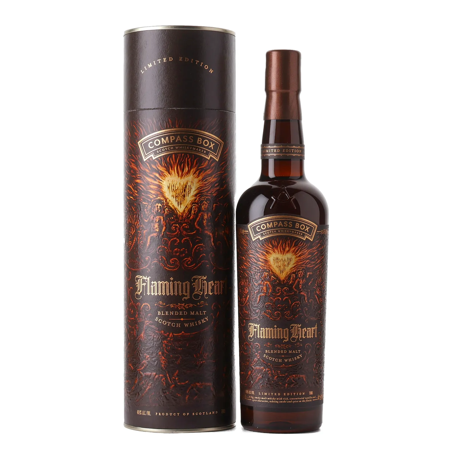 Compass Box Flaming Heart 2018 Edition, Sherry, Bourbon & French Oak Cask, 2018, 48.9% whisky bottle