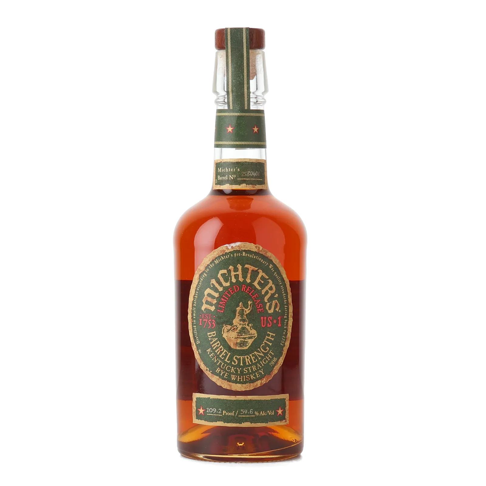 Michter's US★1 Barrel Strength Kentucky Straight Rye Whiskey, Cask #38049, 10 Year Old, 54.6% whisky bottle