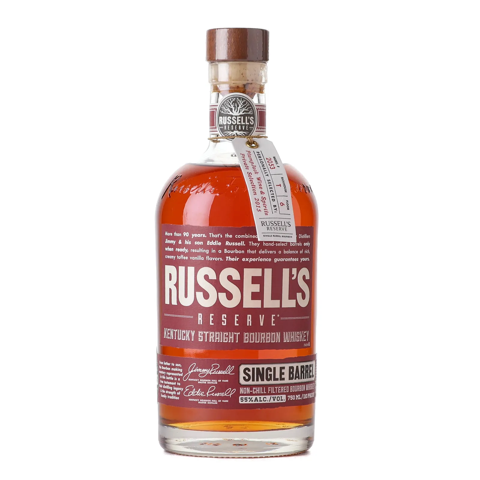 Russell's Reserve 'PlumpJack' Private Barrel Selection, New Charred American Oak Cask, Cask #2053, 2015, 55% whisky bottle