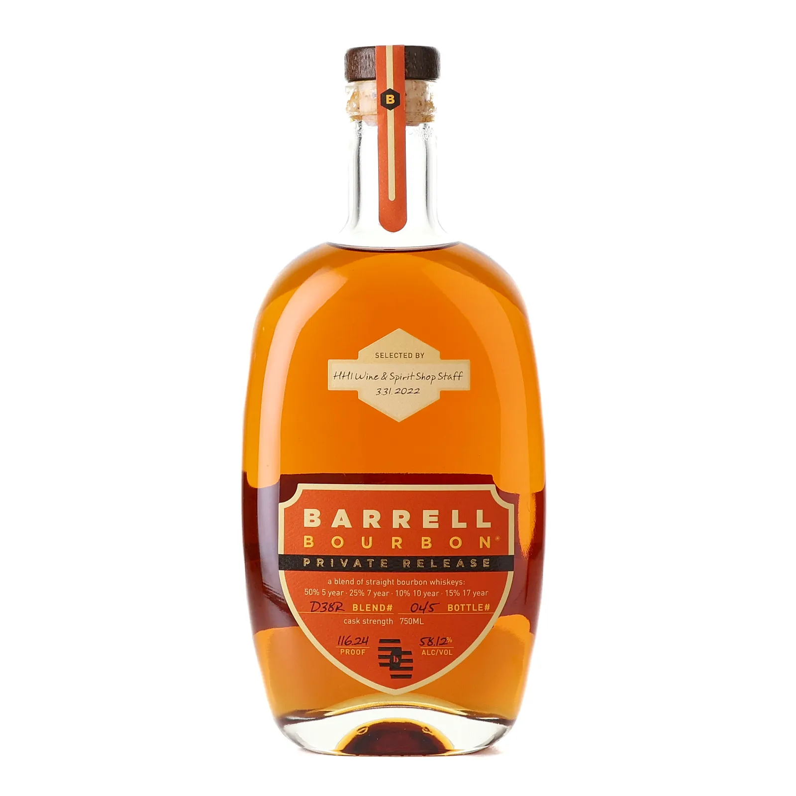 Barrell Craft Spirits Private Release Bourbon 'HHI' Private Barrel Selection, Blend No. D38R, 2022, 58.1% whisky bottle
