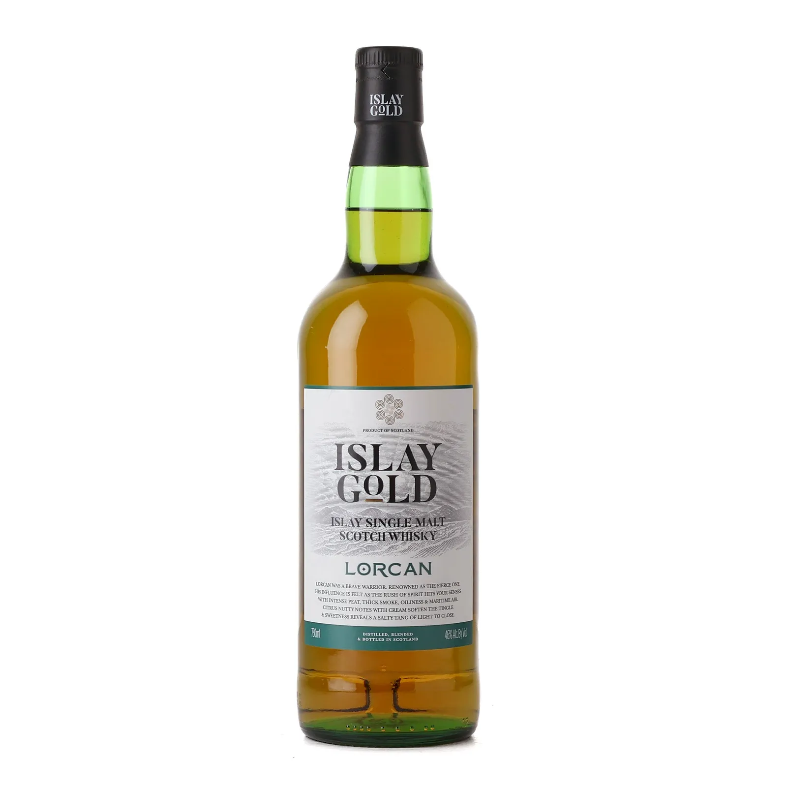 Islay Gold Lorcan, 46% whisky bottle
