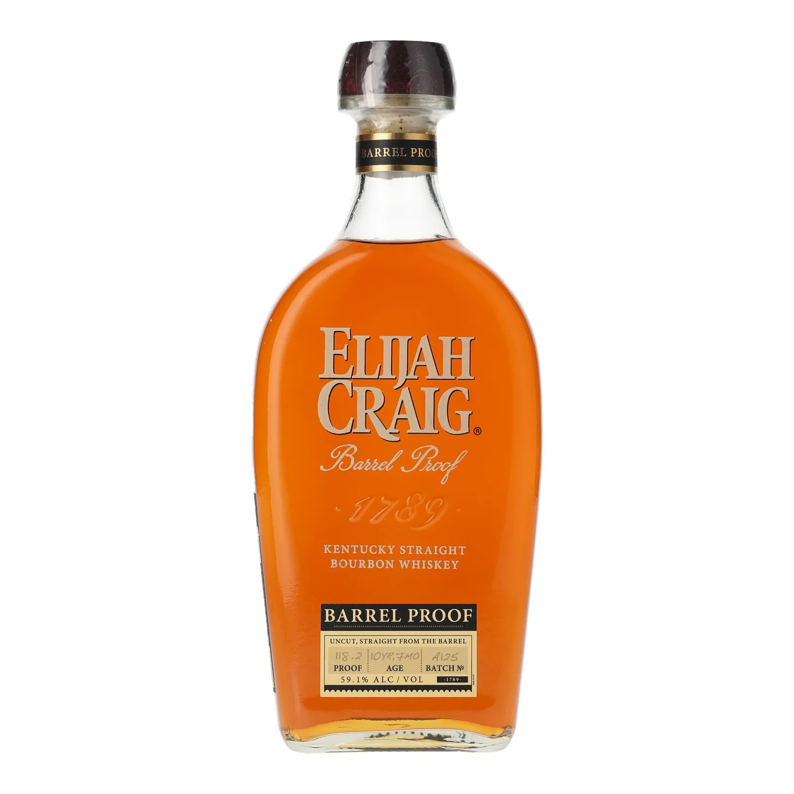 Elijah Craig Barrel Proof Bourbon 10 Year Old, New Charred American Oak Cask, Batch No. A125, 2025, 59.1% whisky bottle