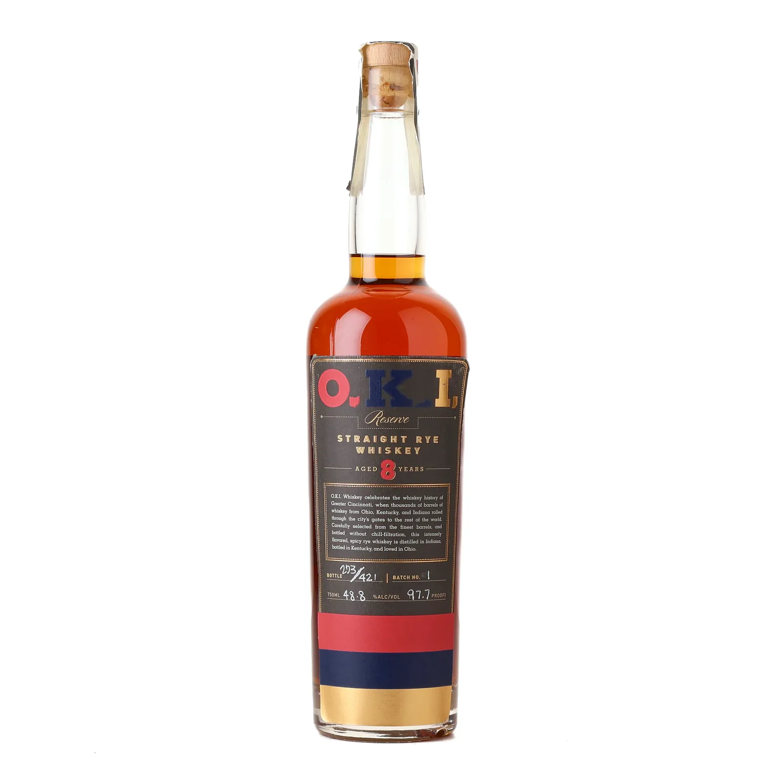 O.K.I. Reserve Straight Rye 8 Year Old, Batch No. 1, New Riff Distilling, 48.8% whisky bottle