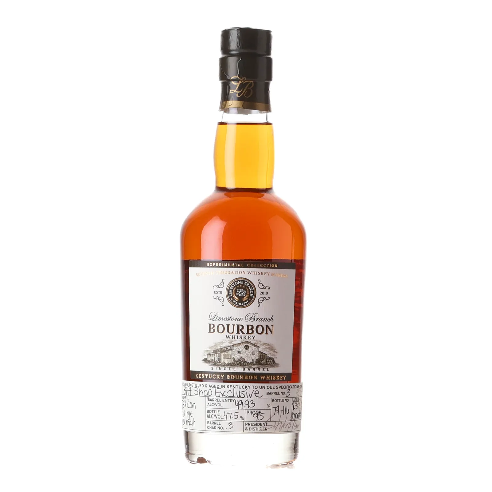 Limestone Branch Experimental Collection Bourbon Gift Shop Exclusive 1 Year Old, New Charred Oak Cask, Cask #3, 47.5% whisky bottle