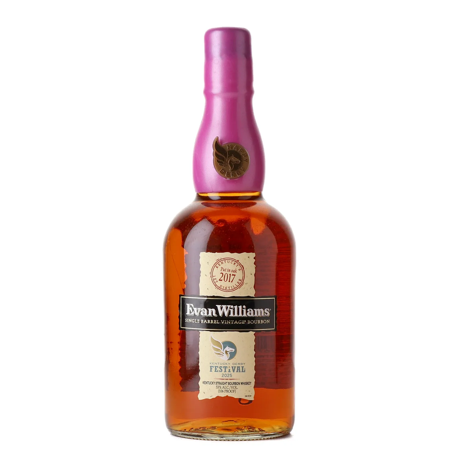 Evan Williams Kentucky Derby Festival Single Barrel Vintage Bourbon 8 Year Old, New Charred Oak Cask, Cask #3, 2025, 53% whisky bottle