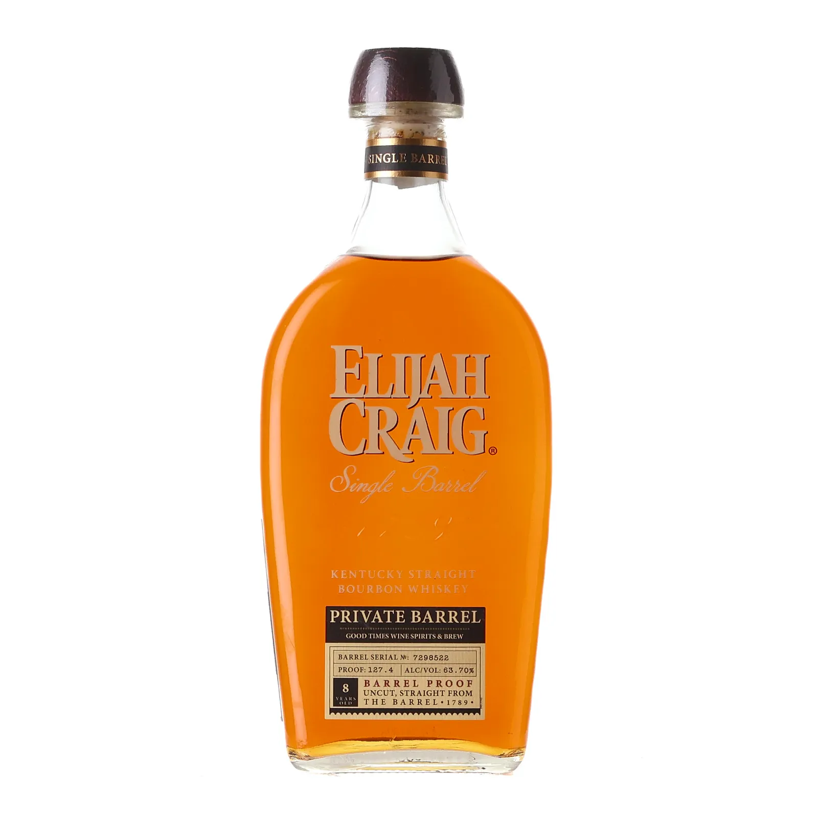 Elijah Craig Single Barrel Private Barrel 8 Year Old, Cask #7298522, 63.7% whisky bottle